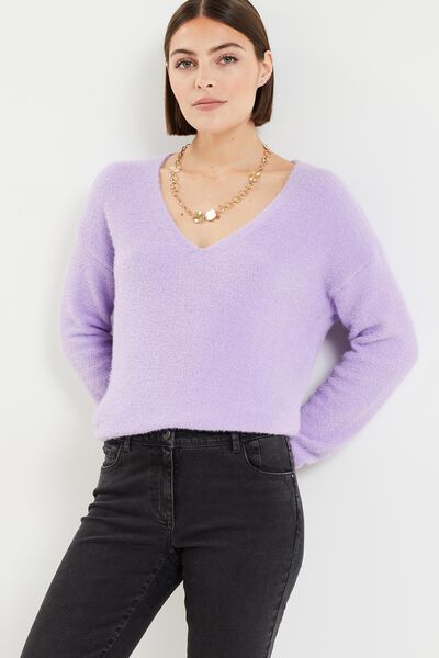 Pull fluffy col V femme