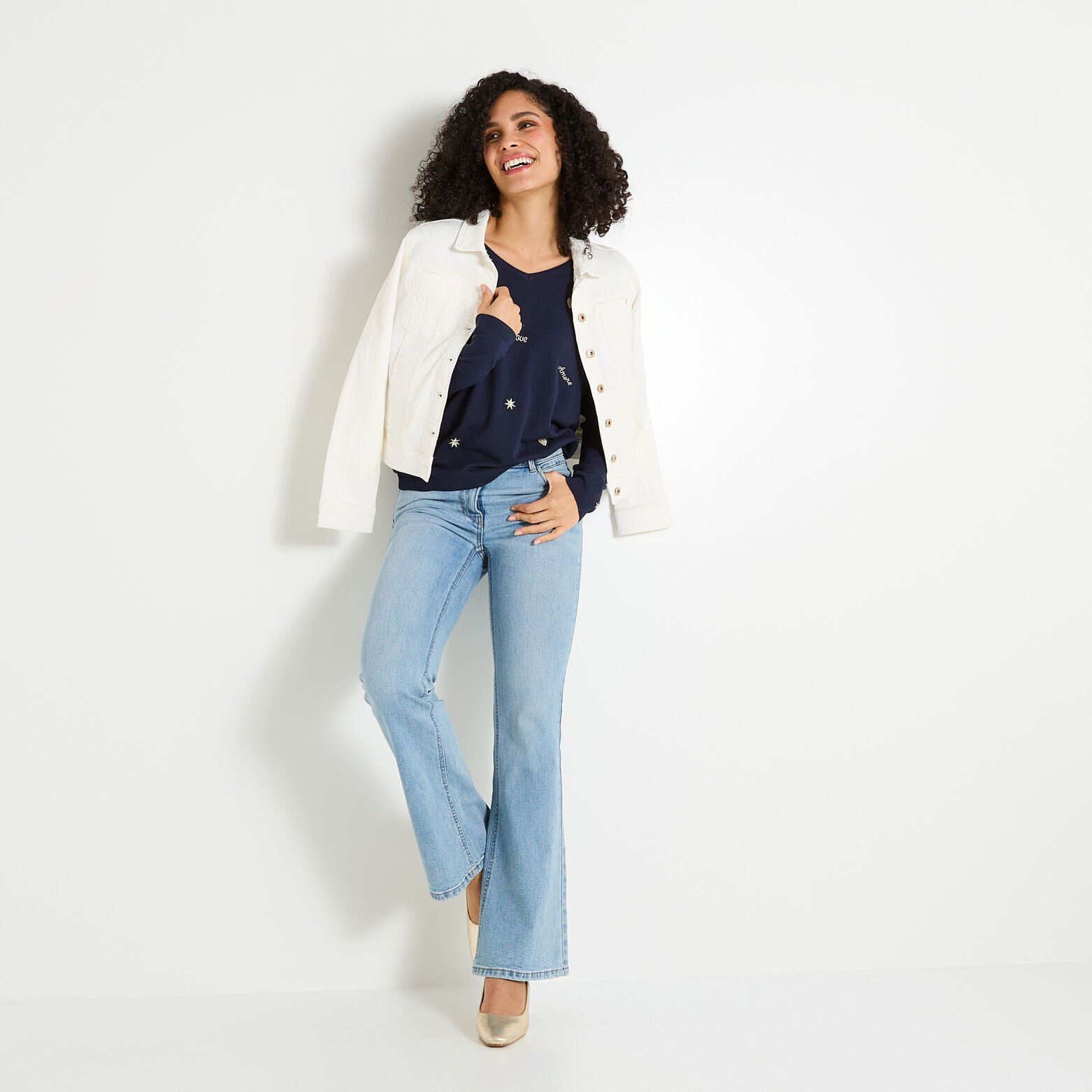 Pull col V manches longues femme