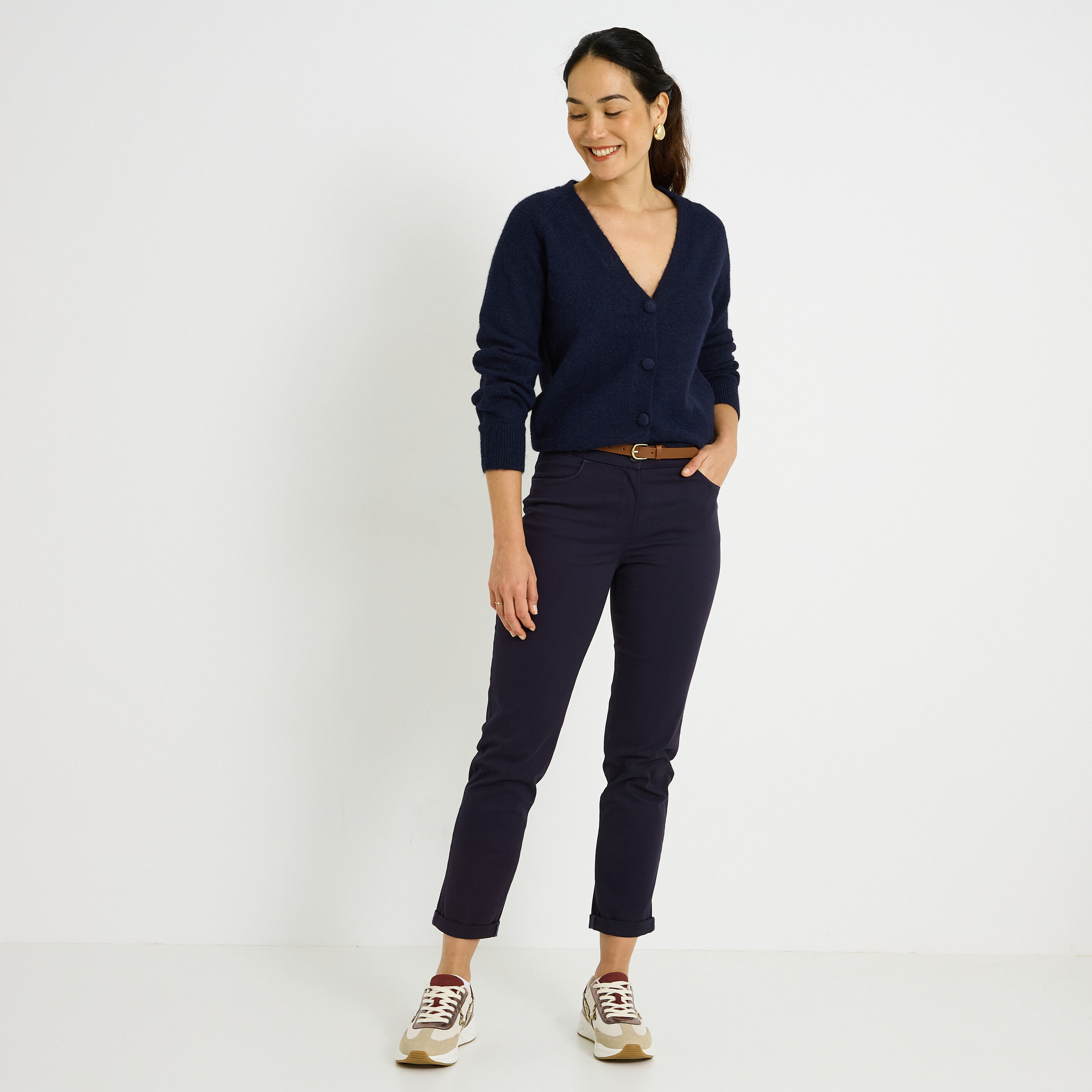 Pantalon chino uni femme