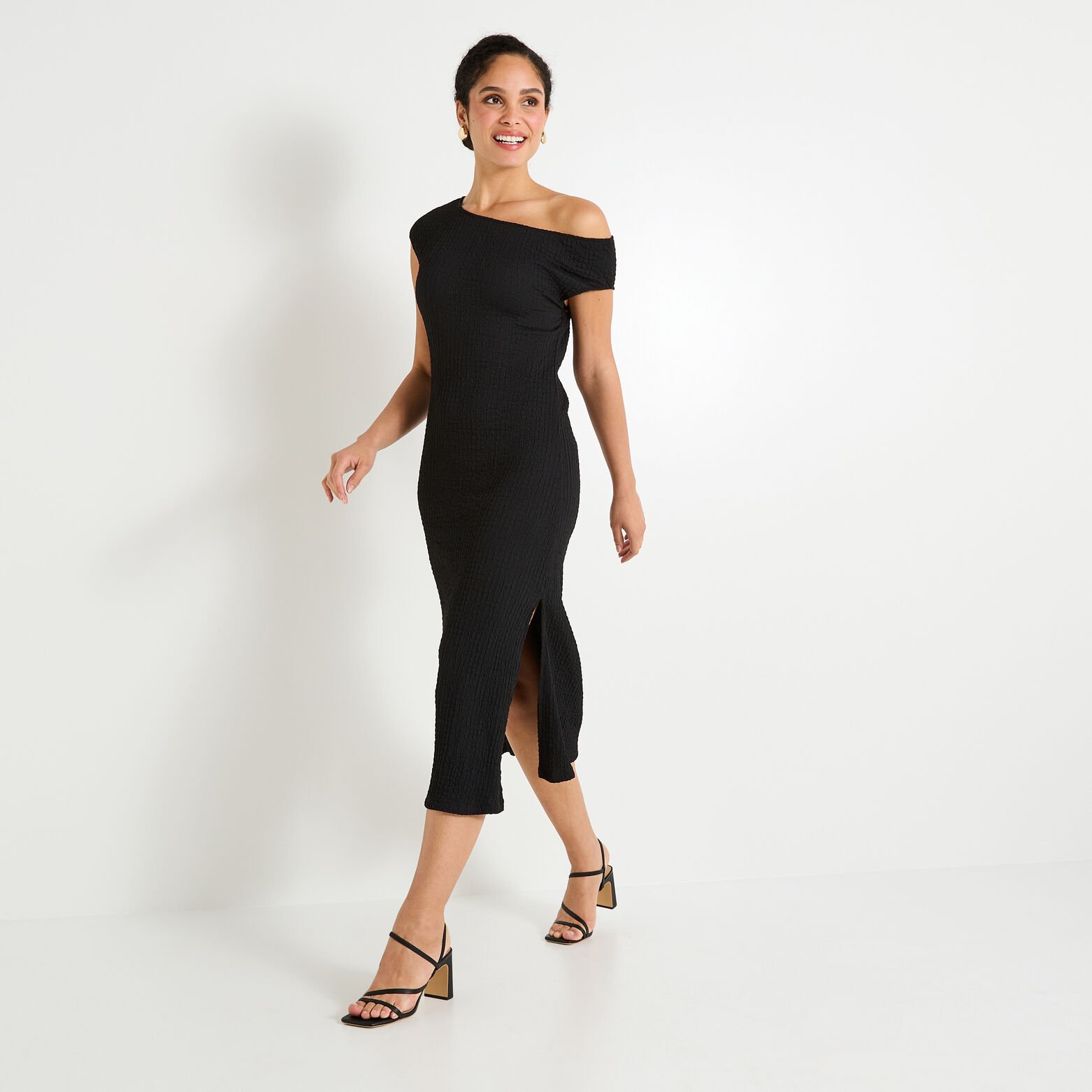 Robe longue col bateau femme