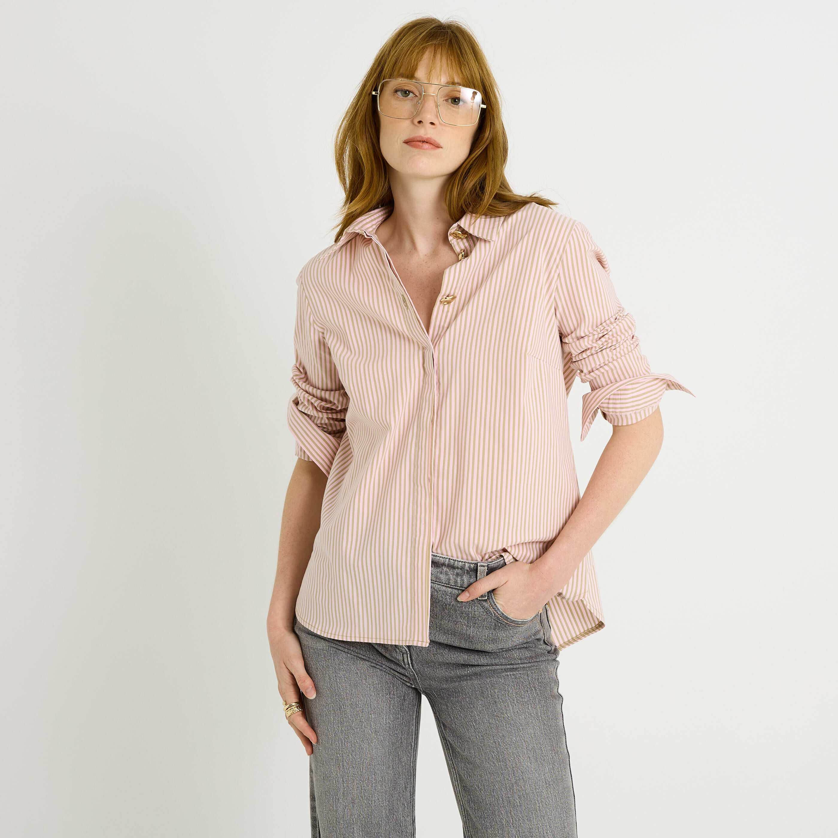 Chemise ray&eacute;e &agrave; boutons fantaisies femme