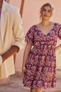 Robe col V imprimée femme