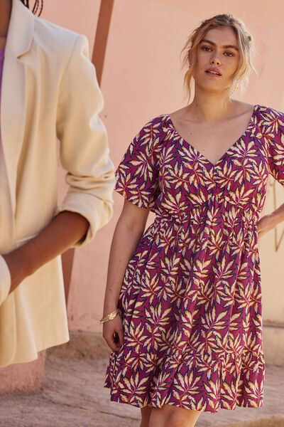 Robe col V imprimée femme