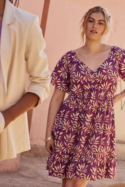 Robe col V imprimée femme