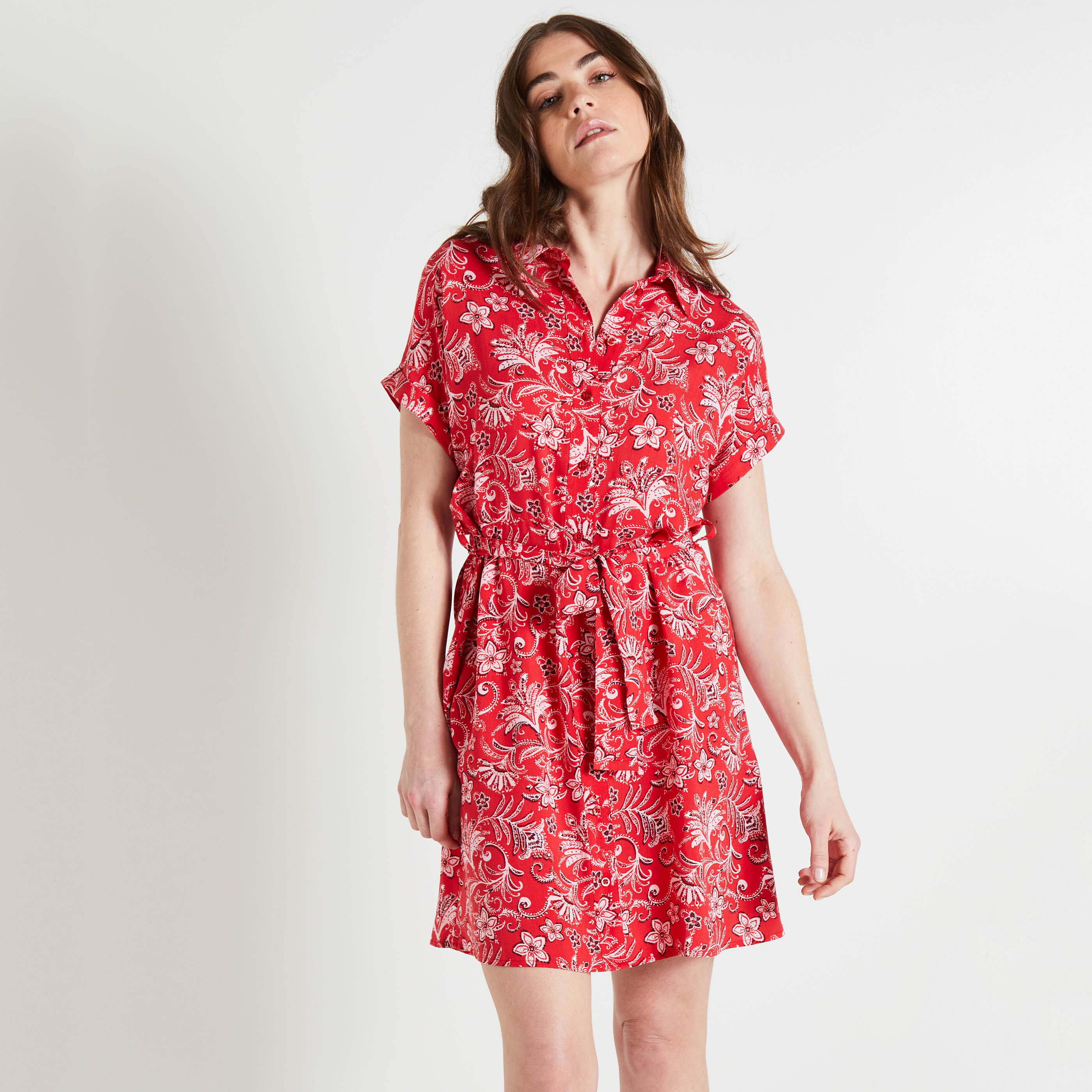 Robe chemise imprimee femme ROUGE Graindemalice