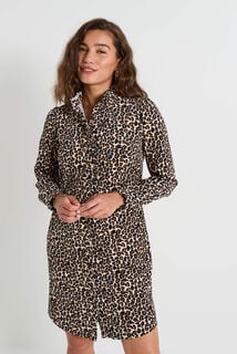 Robe chemise en velours imprimé léopard