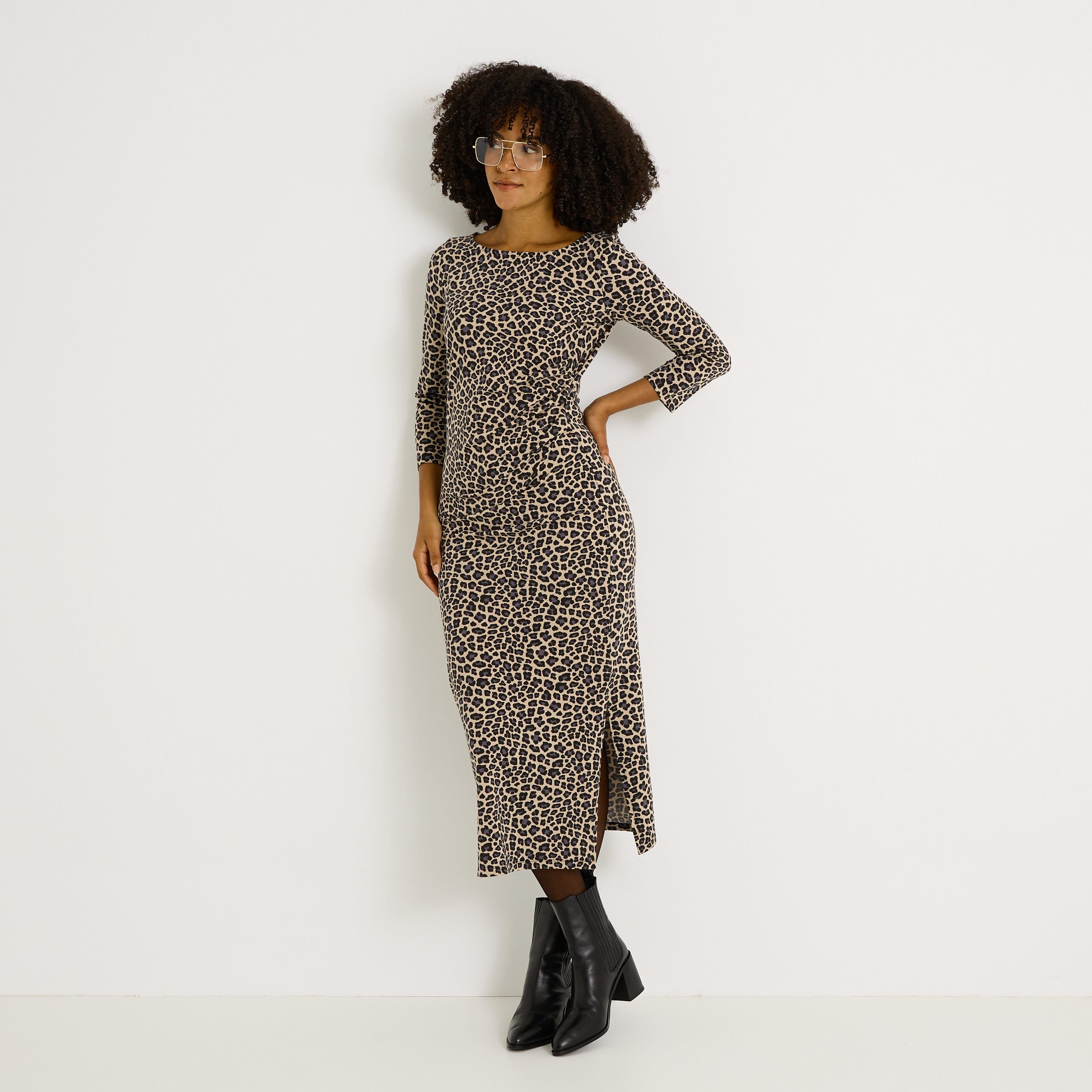 Robe longue imprim&eacute; l&eacute;opard 