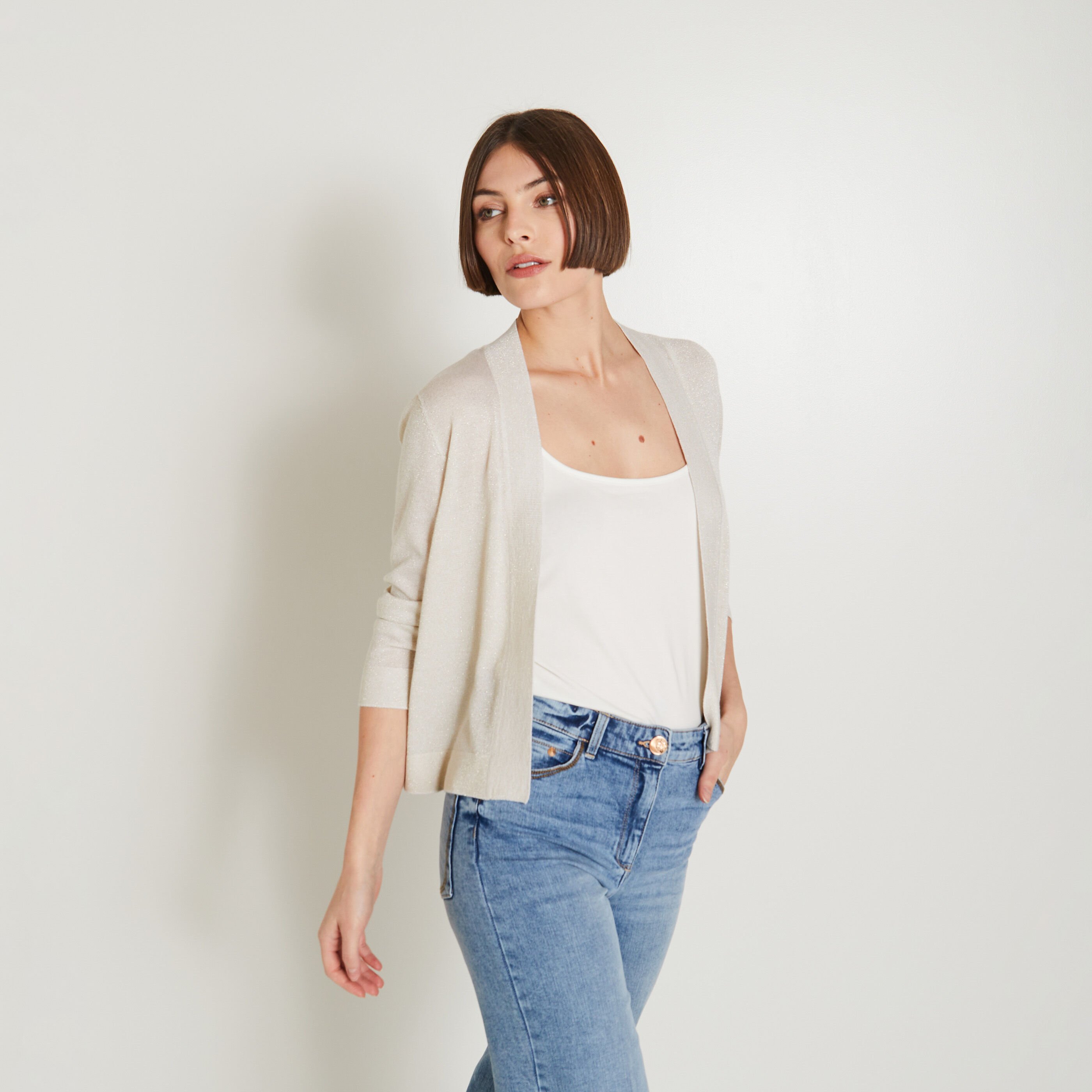 Gilet court beige femme best sale
