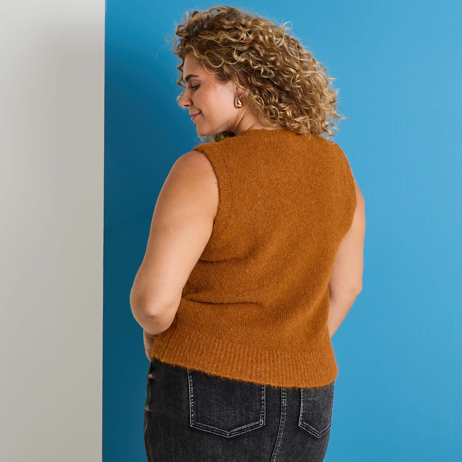 Pull col rond sans manches femme