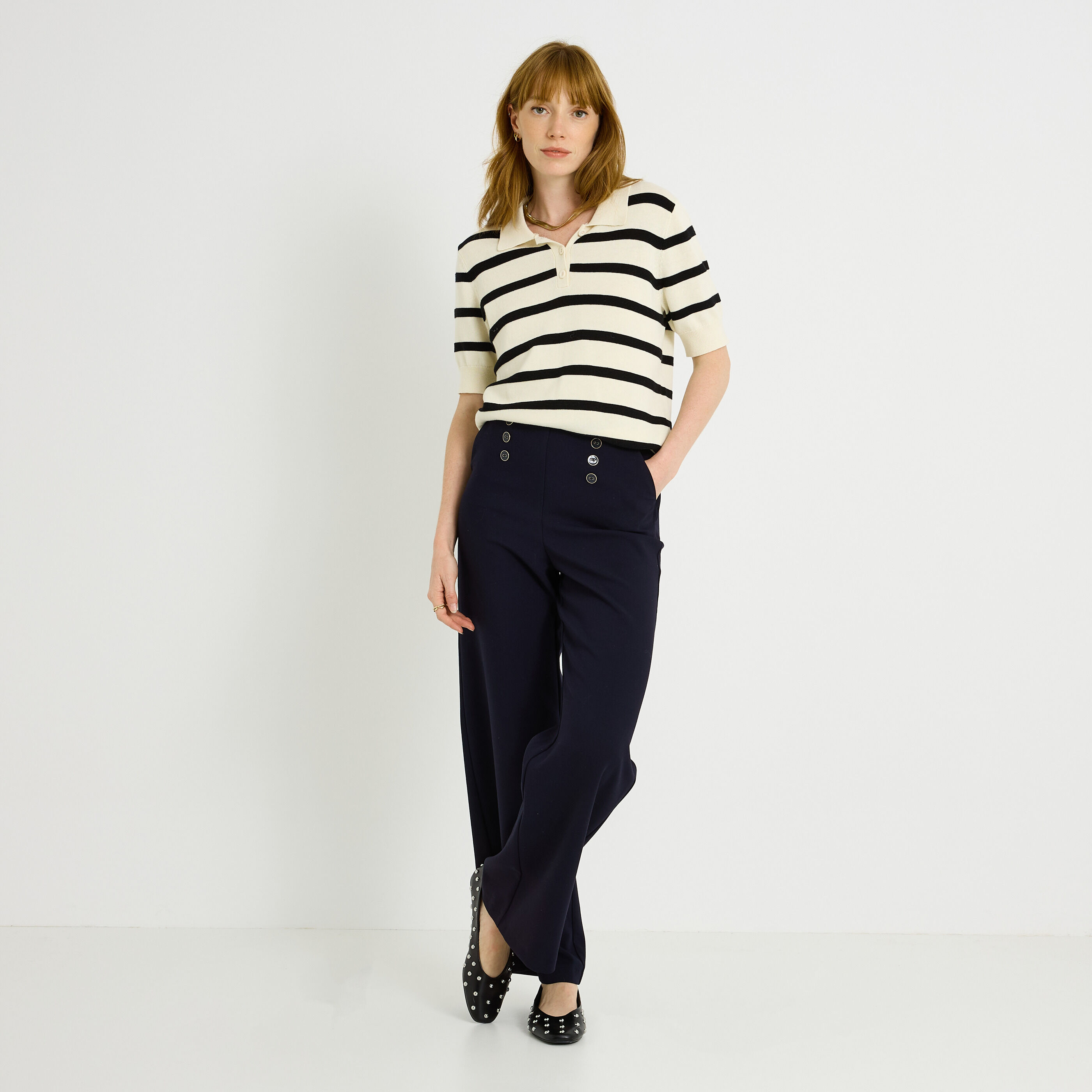 Pantalon large &agrave; pont femme