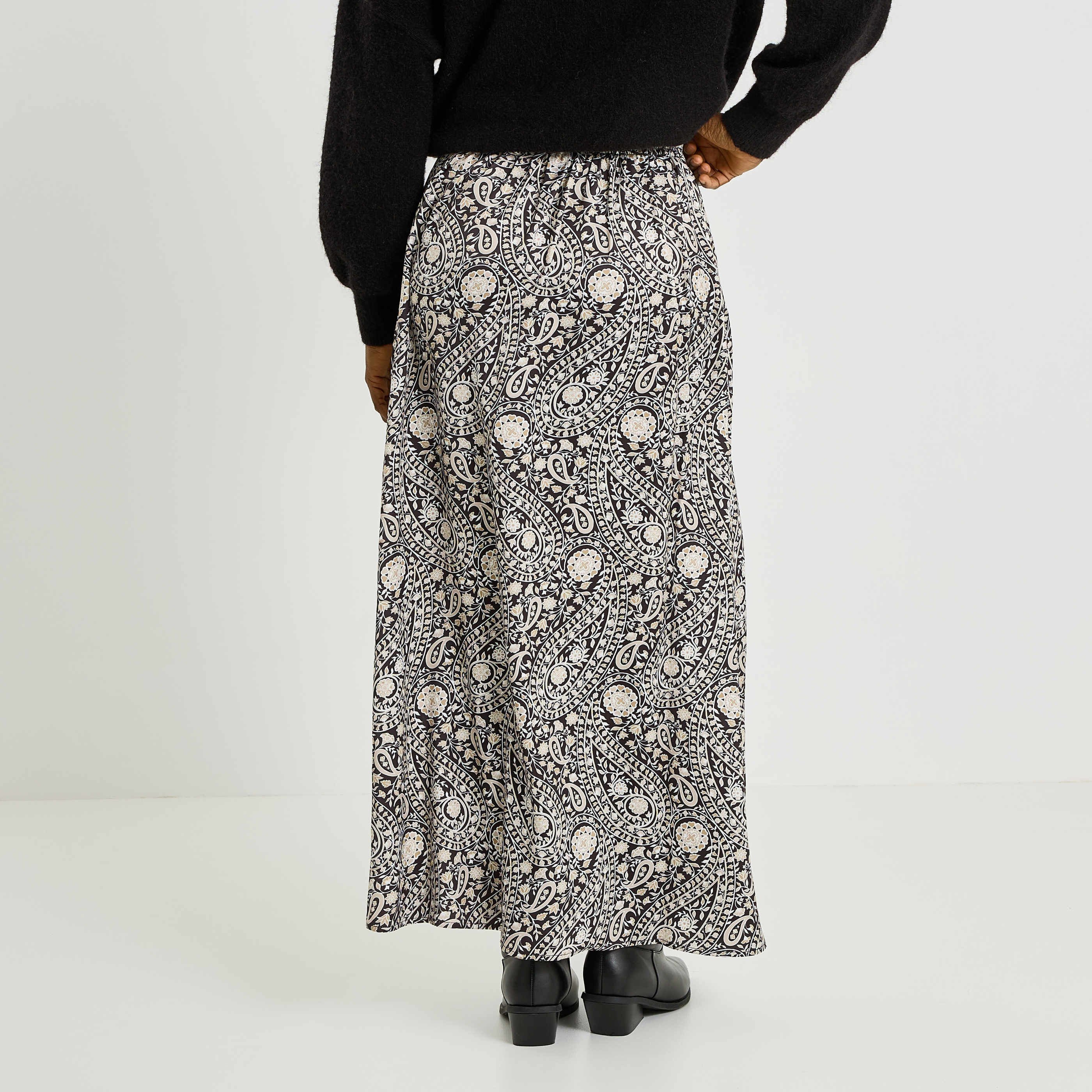 Jupe longue imprim&eacute;e en satin