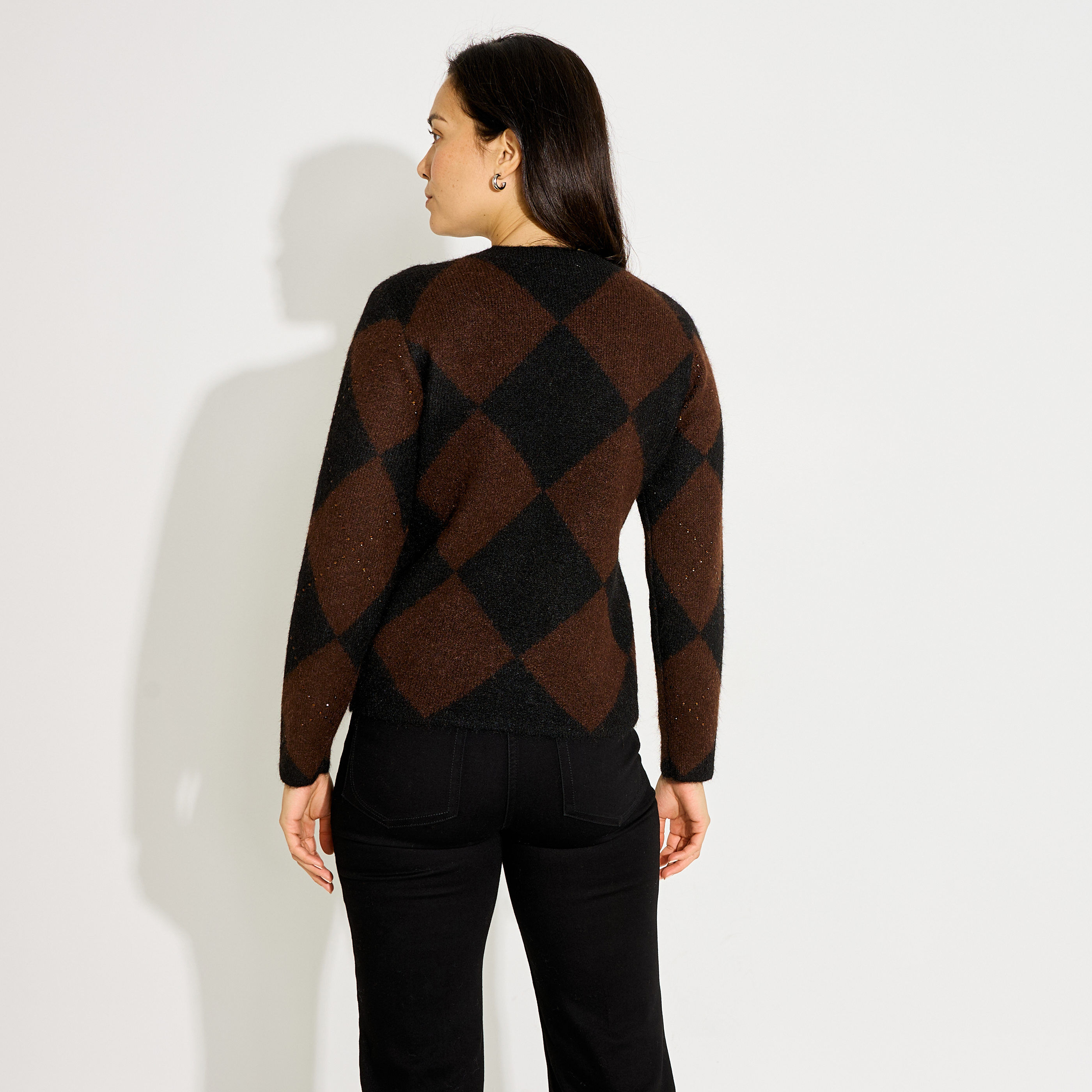 Pull motif jacquard strass femme