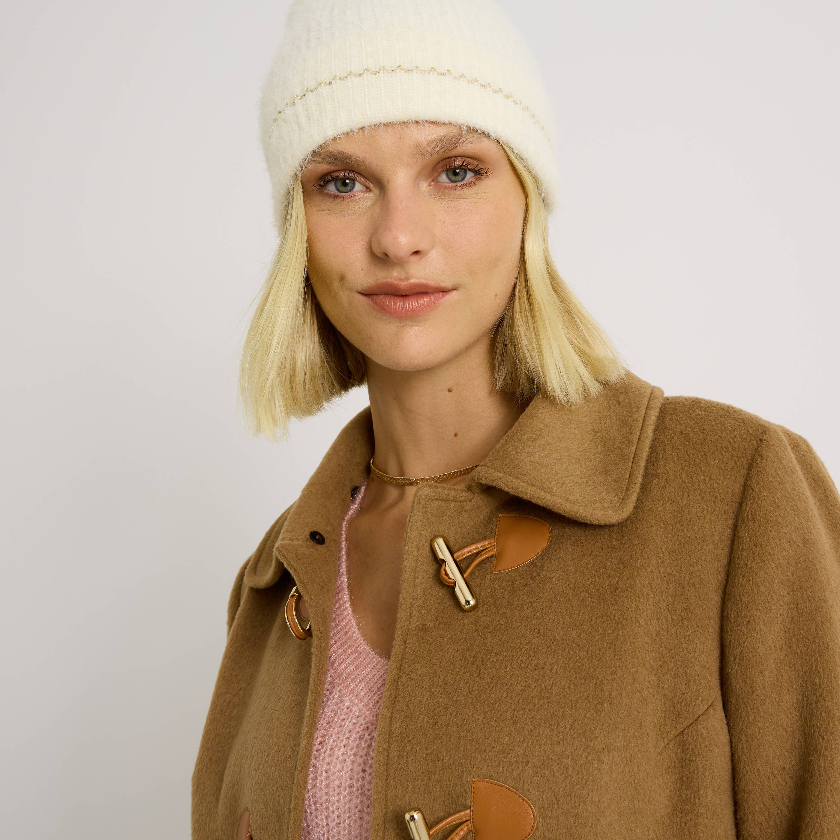 Manteau mi-long col amovible femme