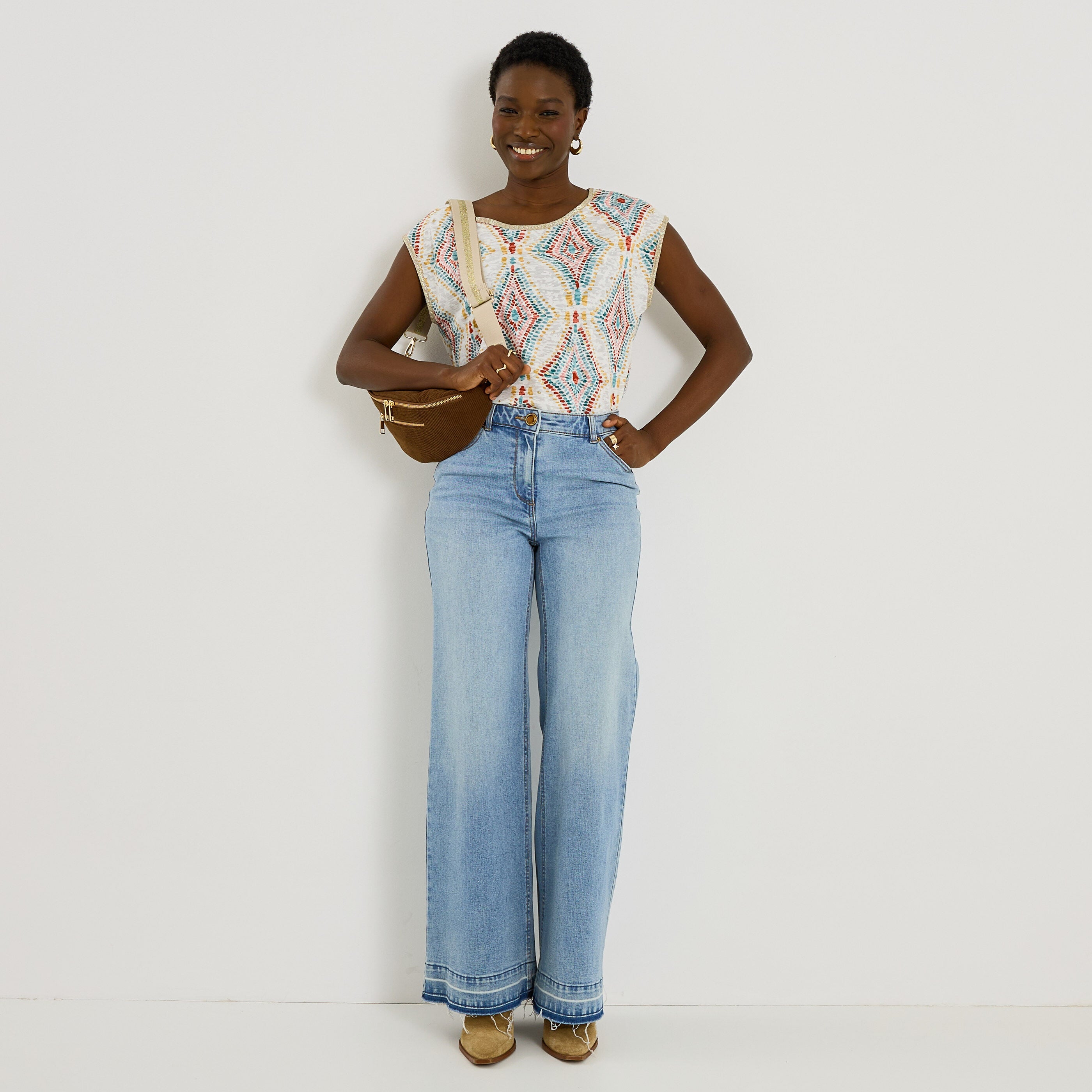 T-shirt col rond imprim&eacute; femme