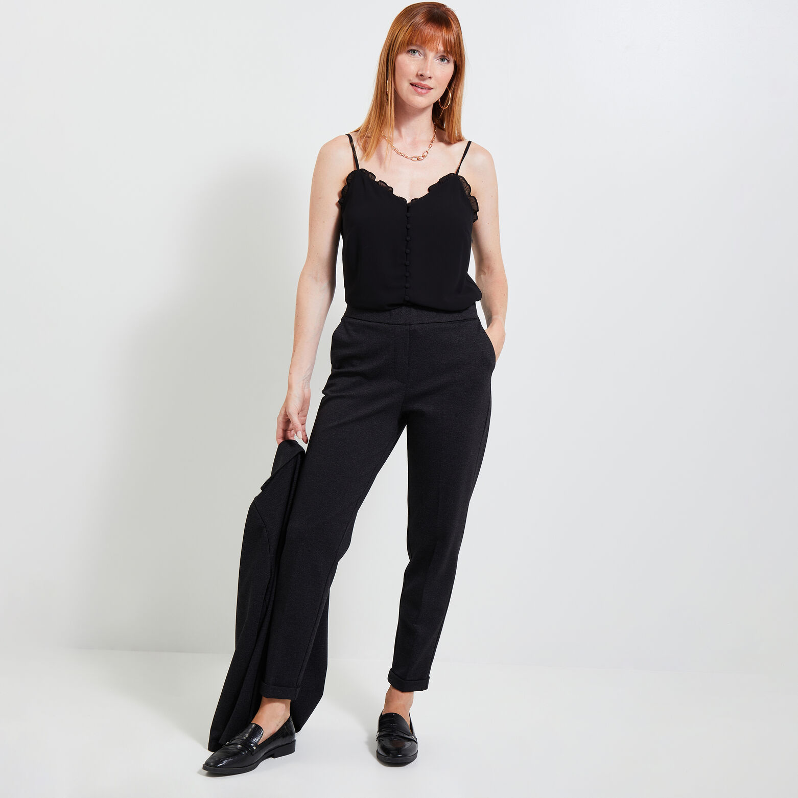 Pantalon cigarette maille femme