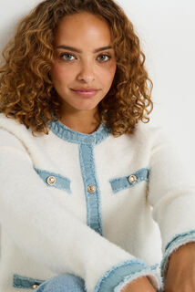 Gilet fluffy détail en denim femme