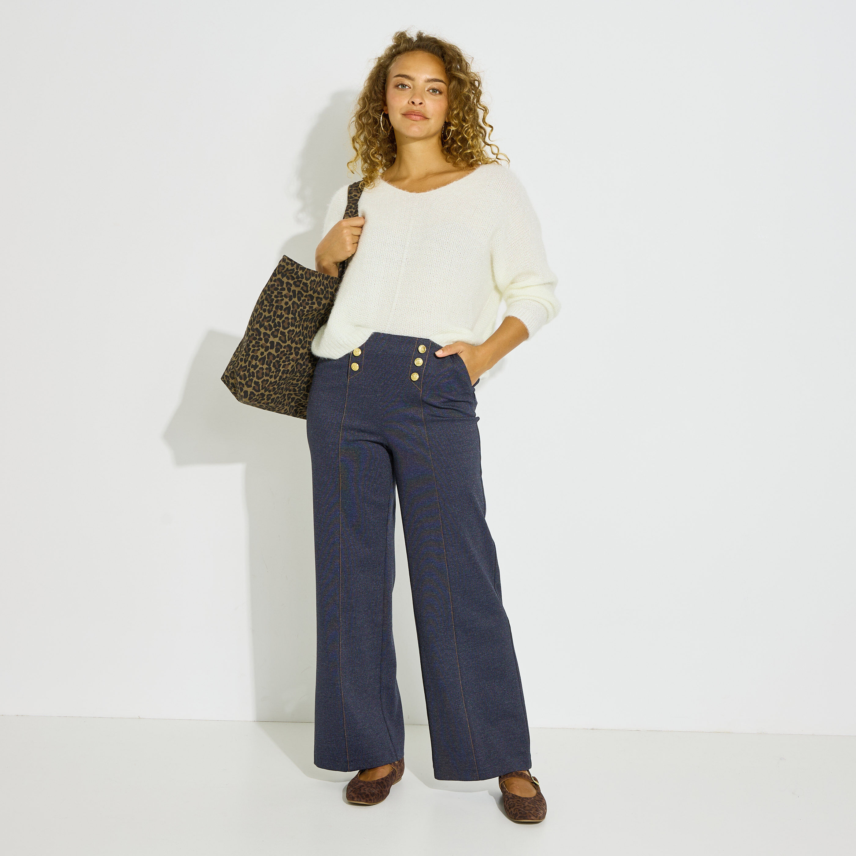 Pantalon pont large en maille femme