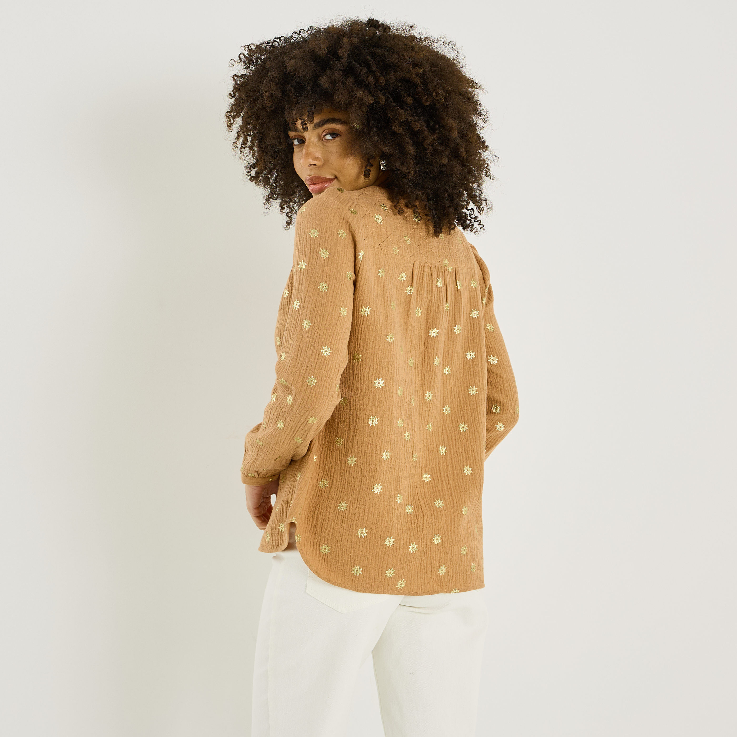Blouse imprim&eacute;e en gaze de coton femme