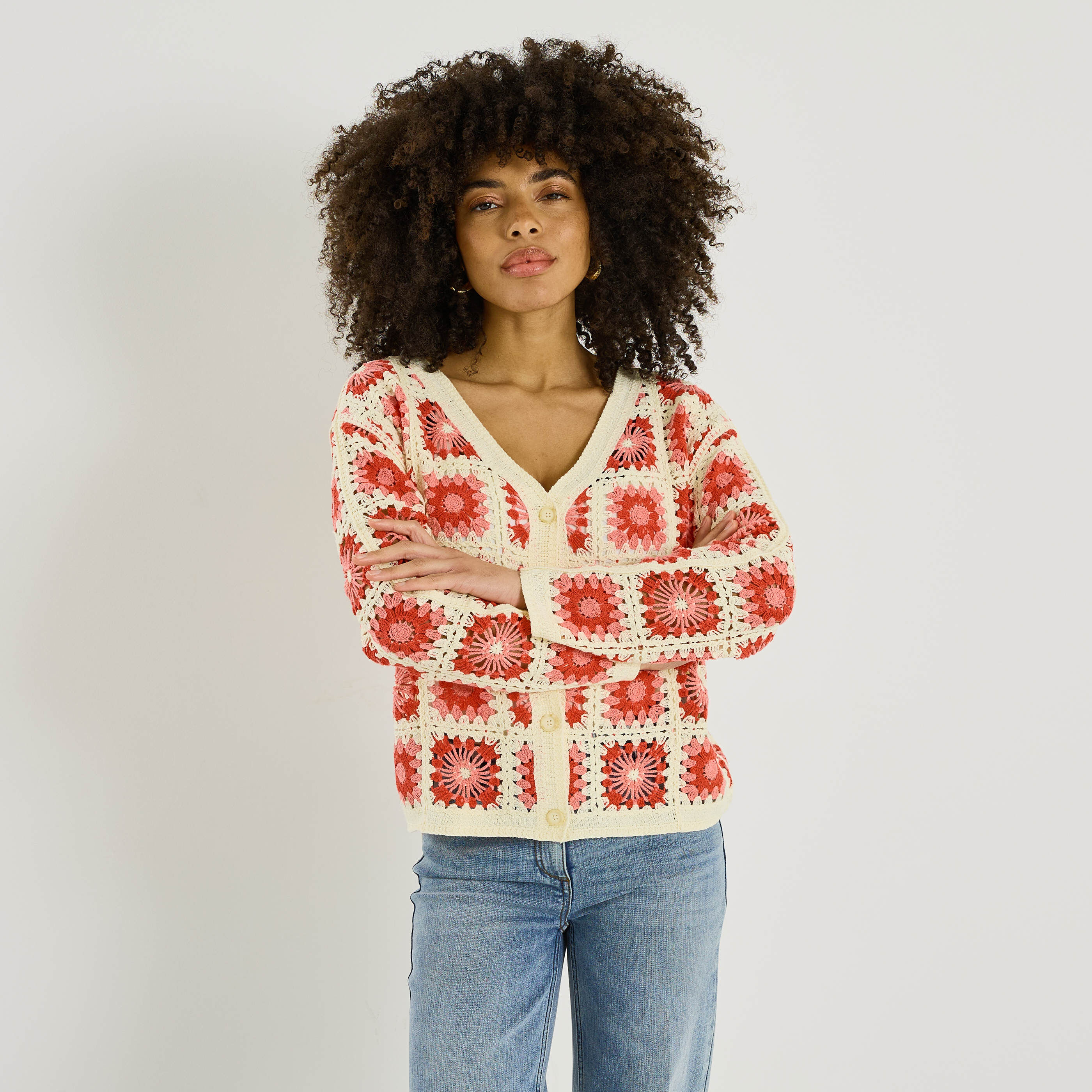 Gilet col V en crochet femme