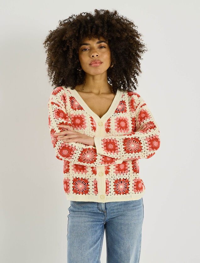 Gilet col V en crochet femme