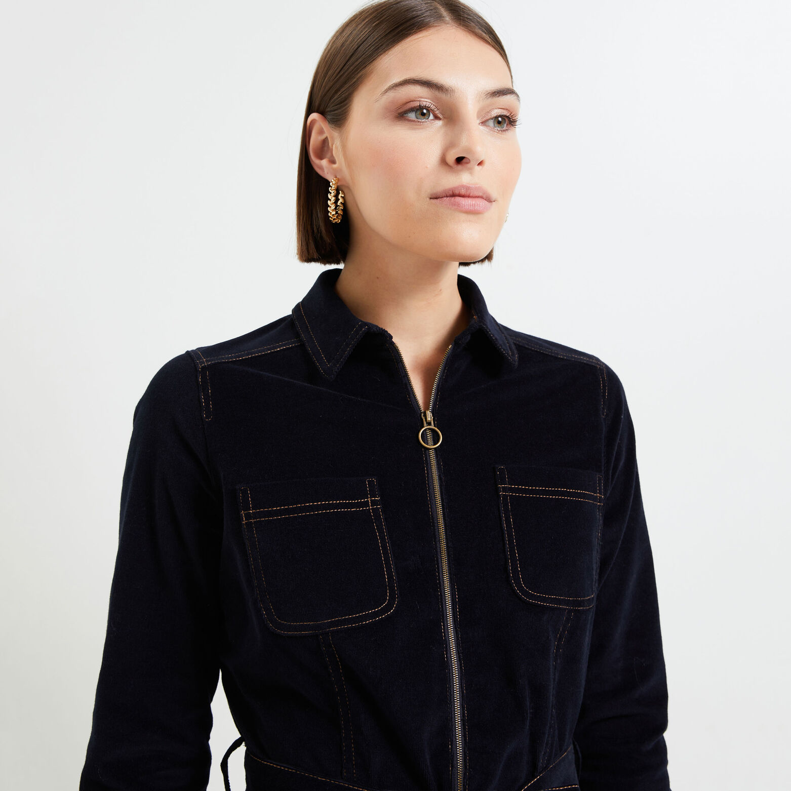 Robe velours zippée femme