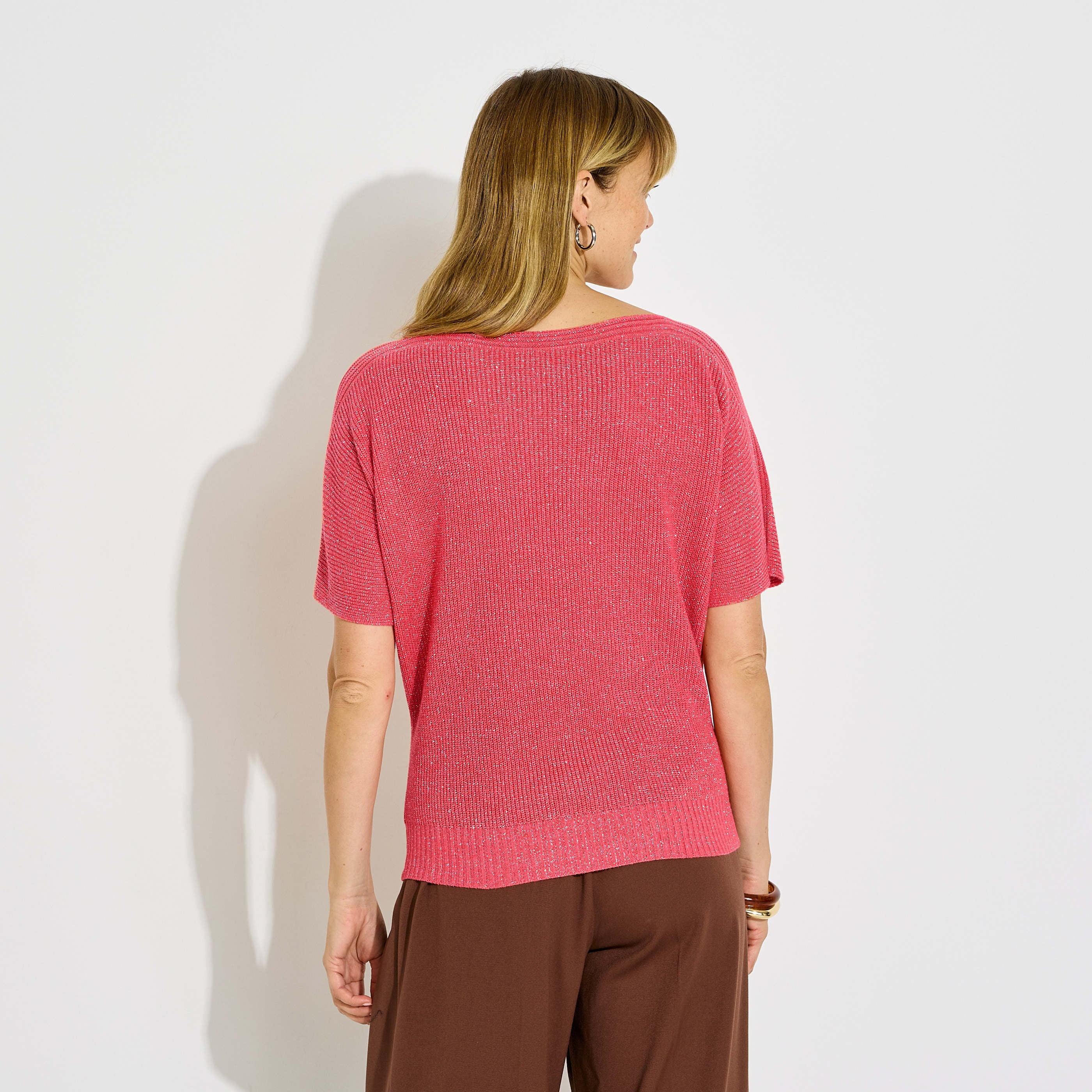 Pull brillant manches courtes femme
