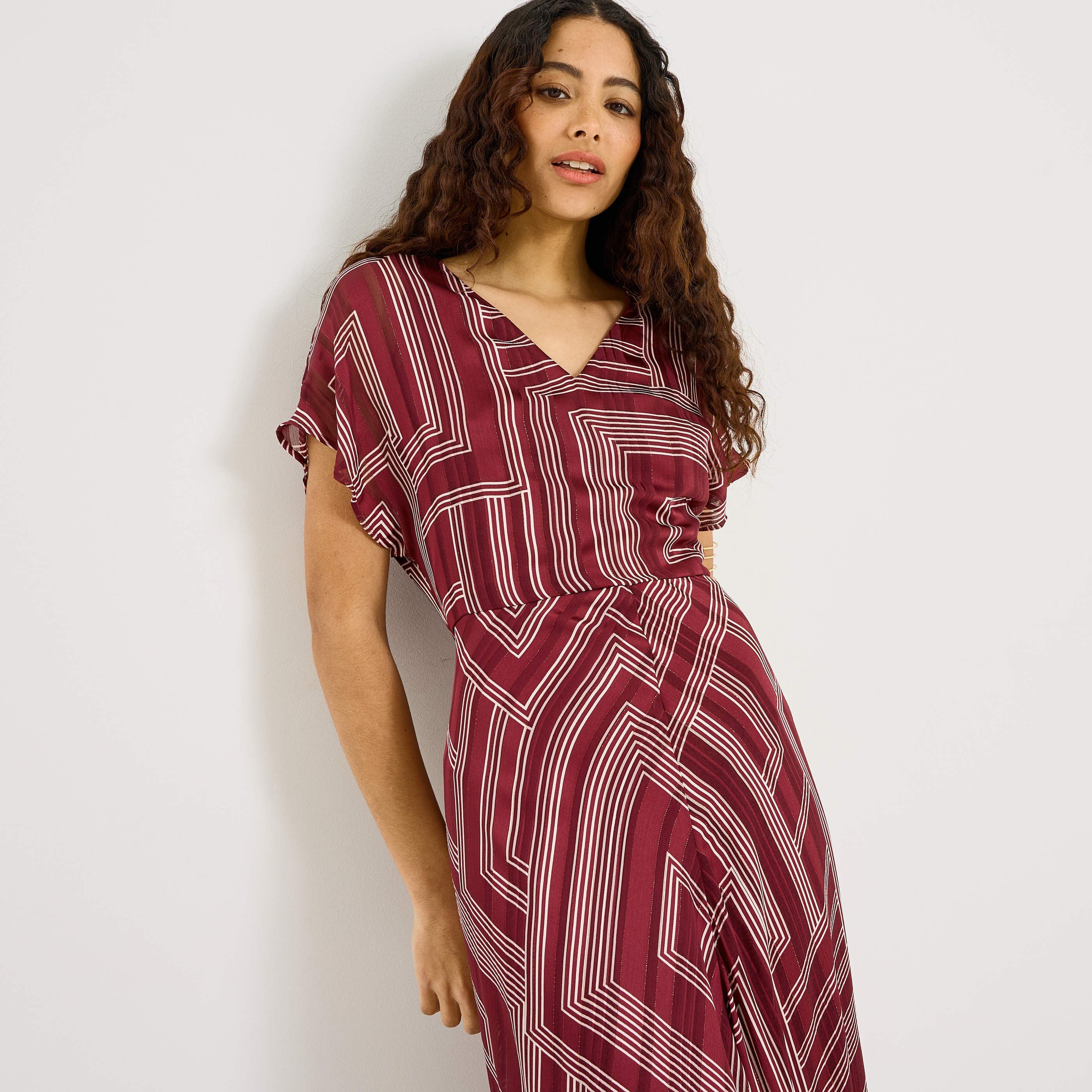 Robe longue habill&eacute;e imprim&eacute; g&eacute;om&eacute;trique