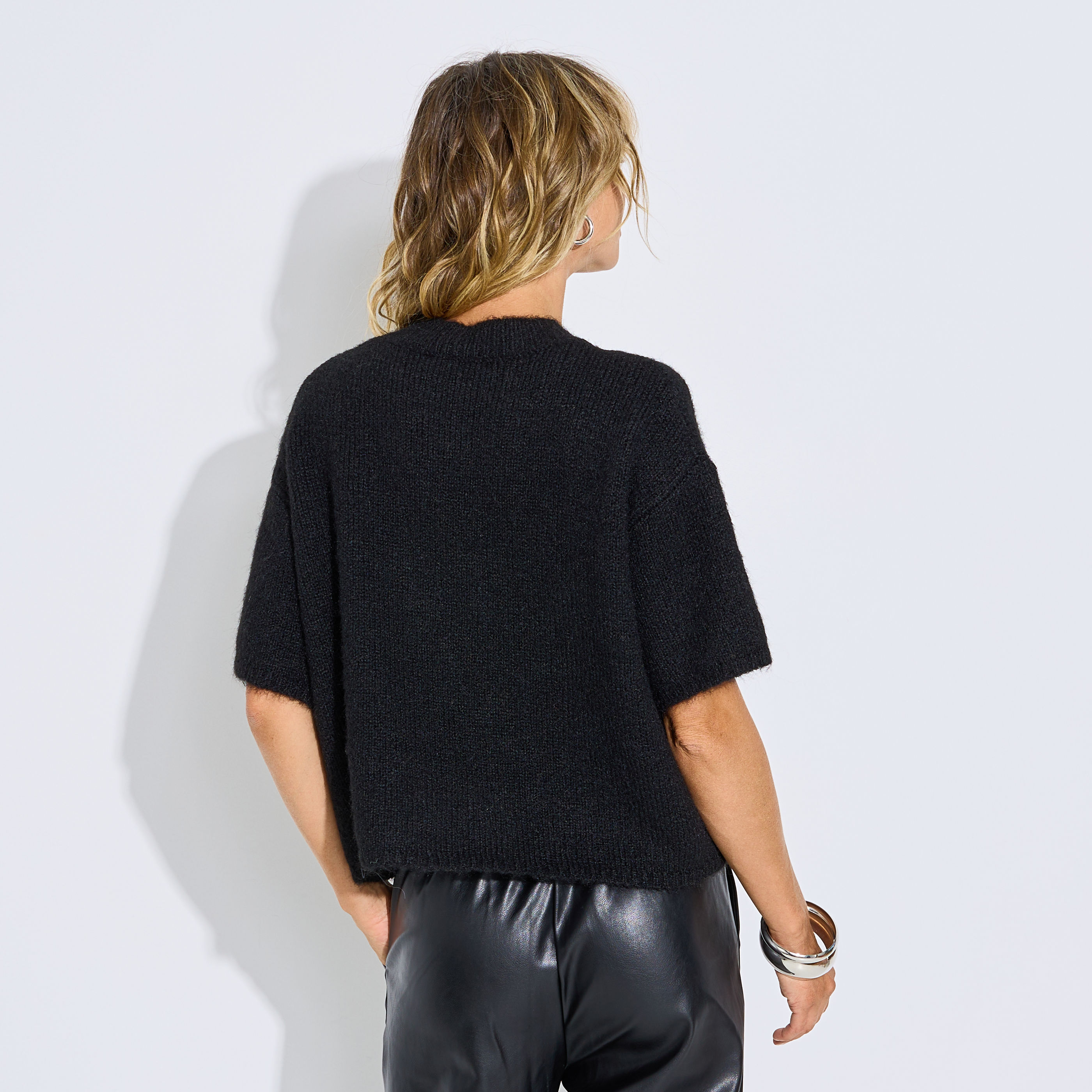 Pull oversize &agrave; manches courtes femme
