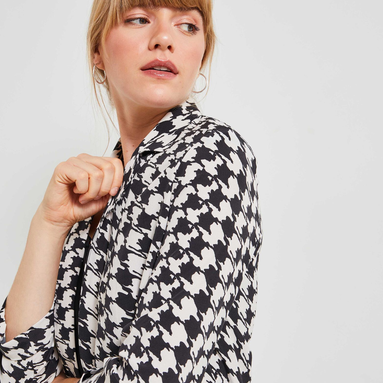 Veste fluide pied de poule femme