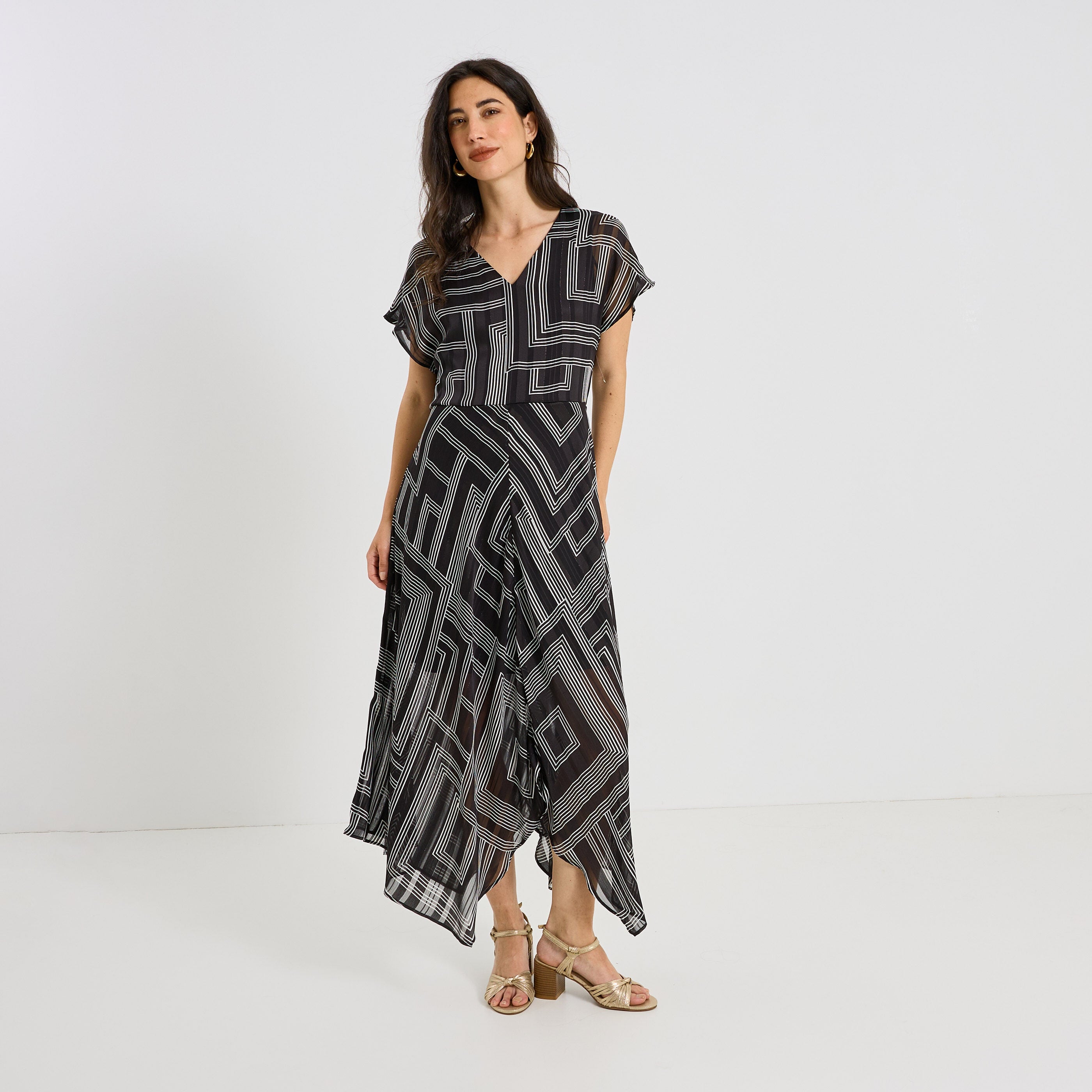 Robe longue habill&eacute;e imprim&eacute; g&eacute;om&eacute;trique
