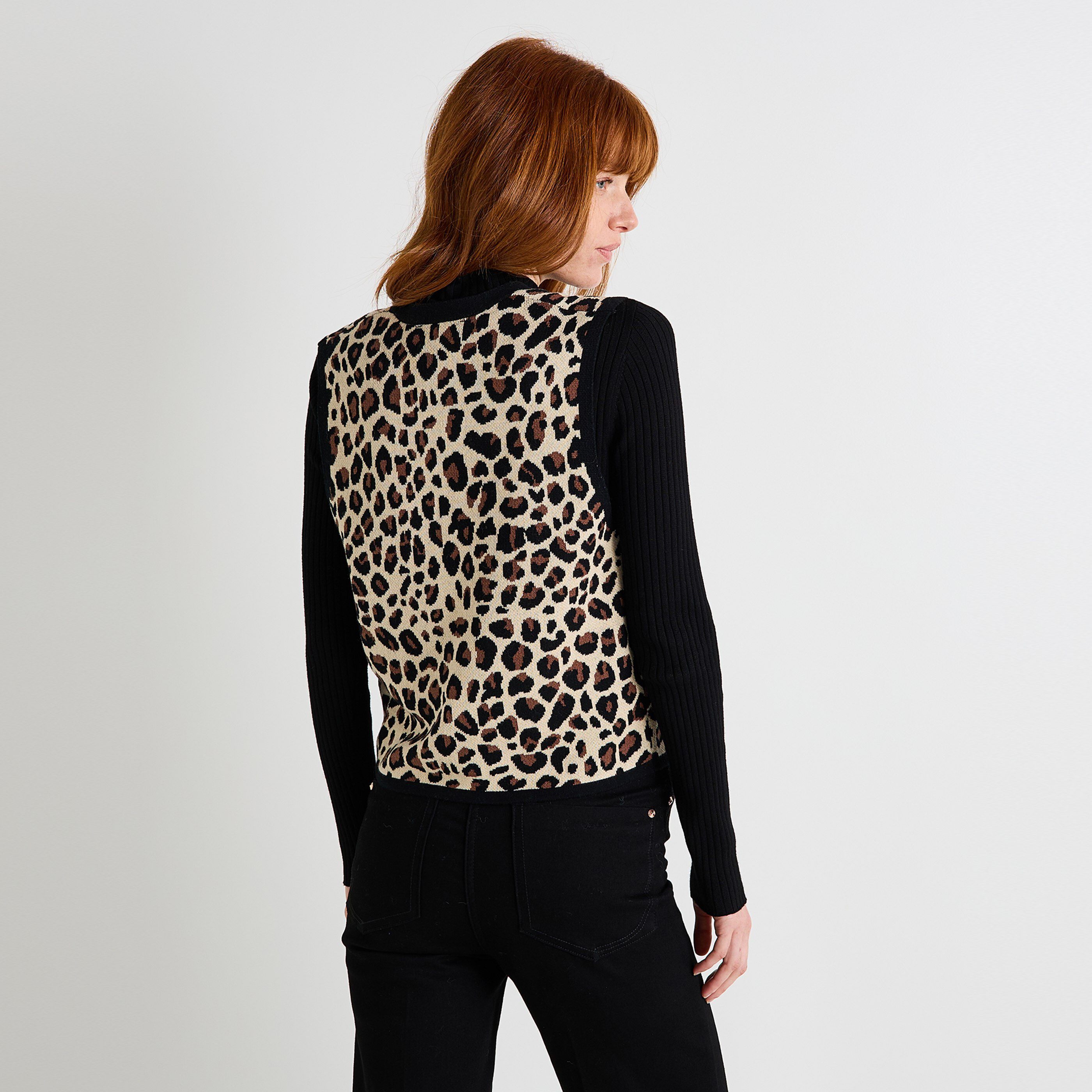 Gilet imprim&eacute; l&eacute;opard femme