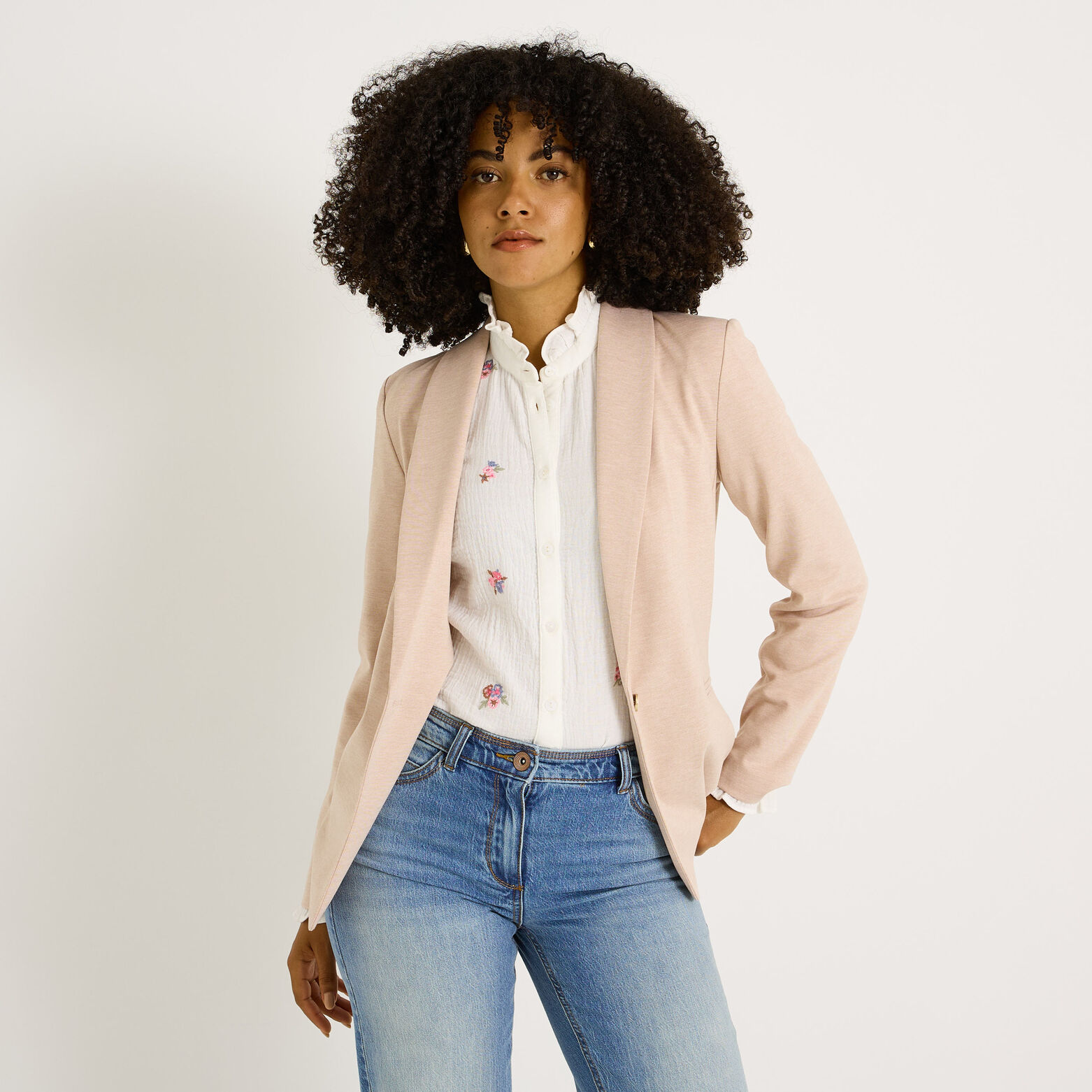 Essentials Blazer ponte doux pour femme, coupe décontractée, bleu marine, taille S Essentials Blazer ponte doux pour femme, coupe décontractée, bleu marine, taille S