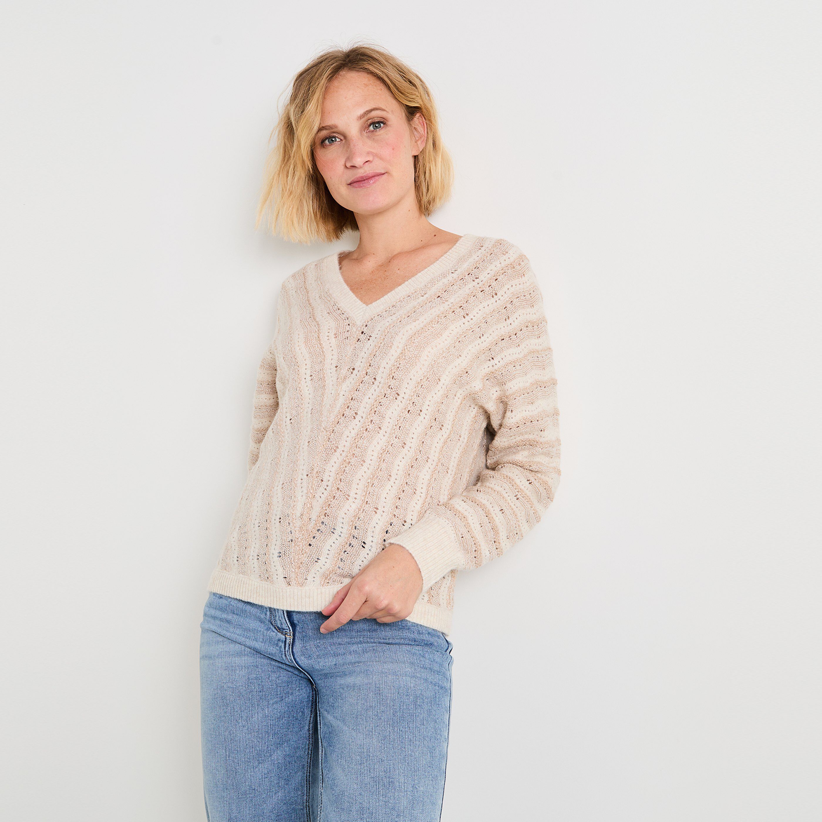 Pull col V femme