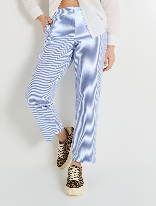 Pantalon rayé en seersucker femme