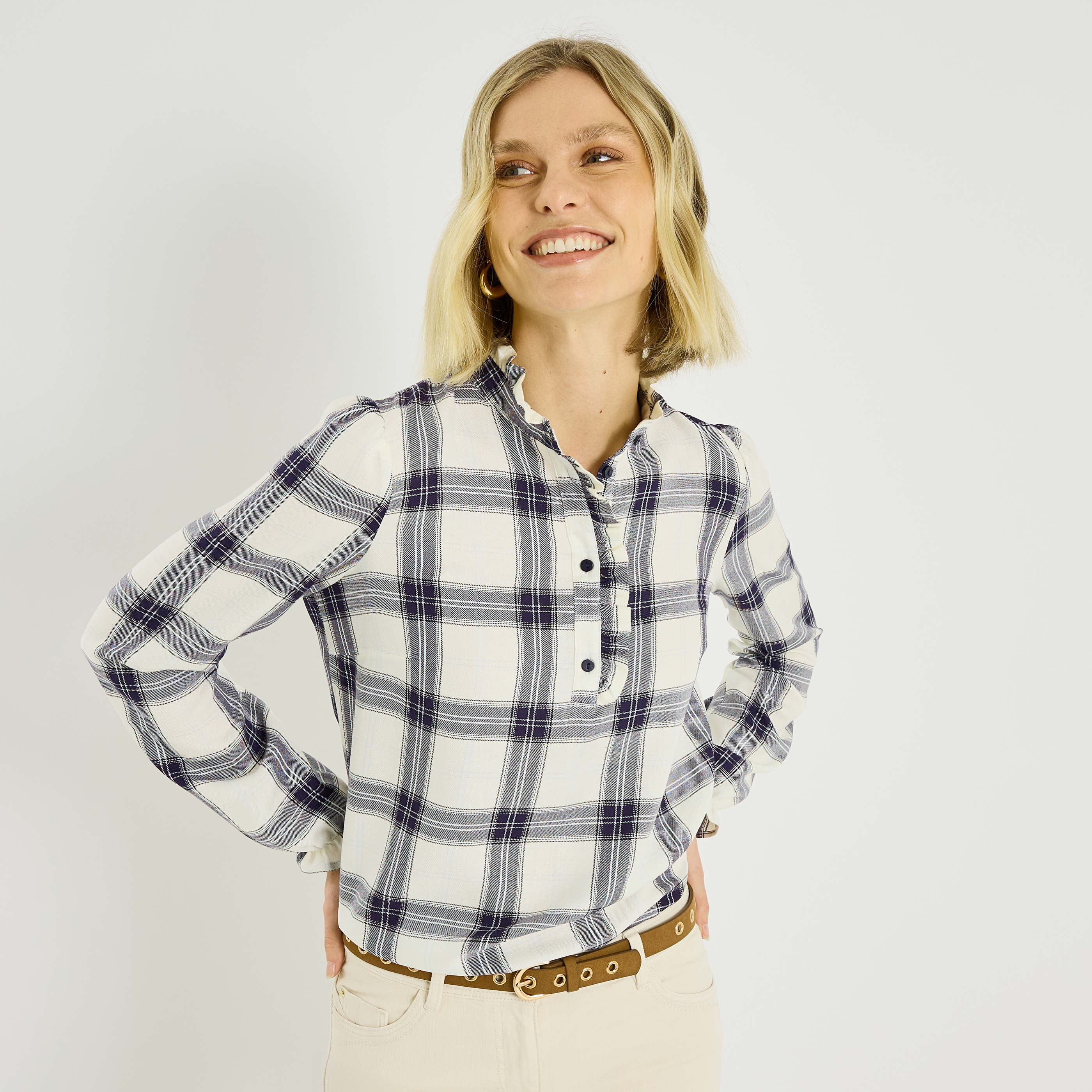 Blouse &agrave; carreaux femme