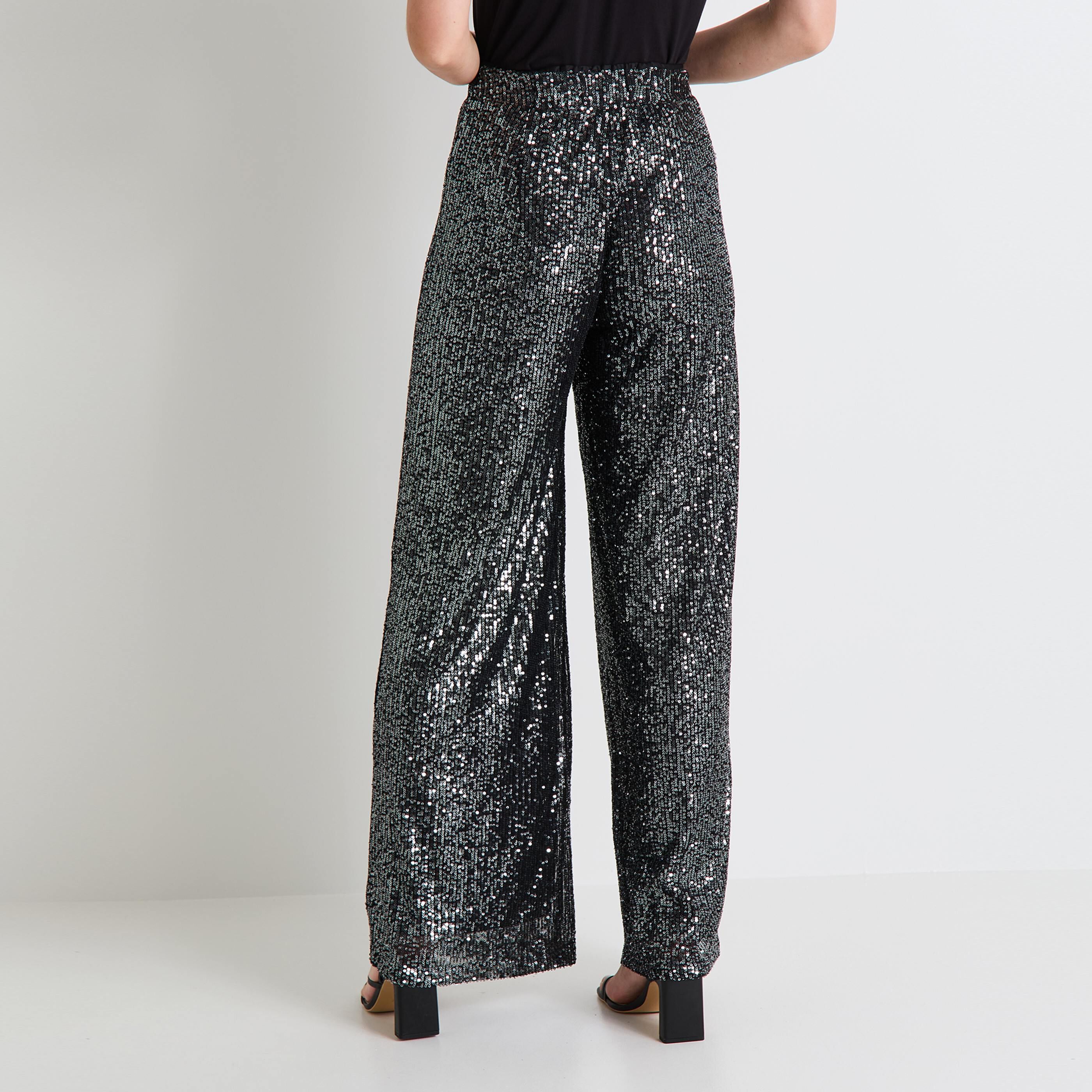 Pantalon large &agrave; sequins femme