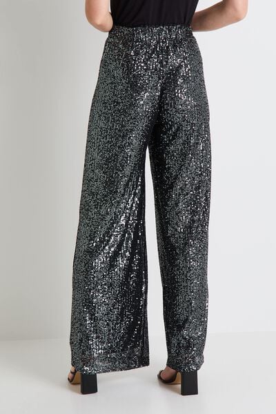 Pantalon large à sequins femme