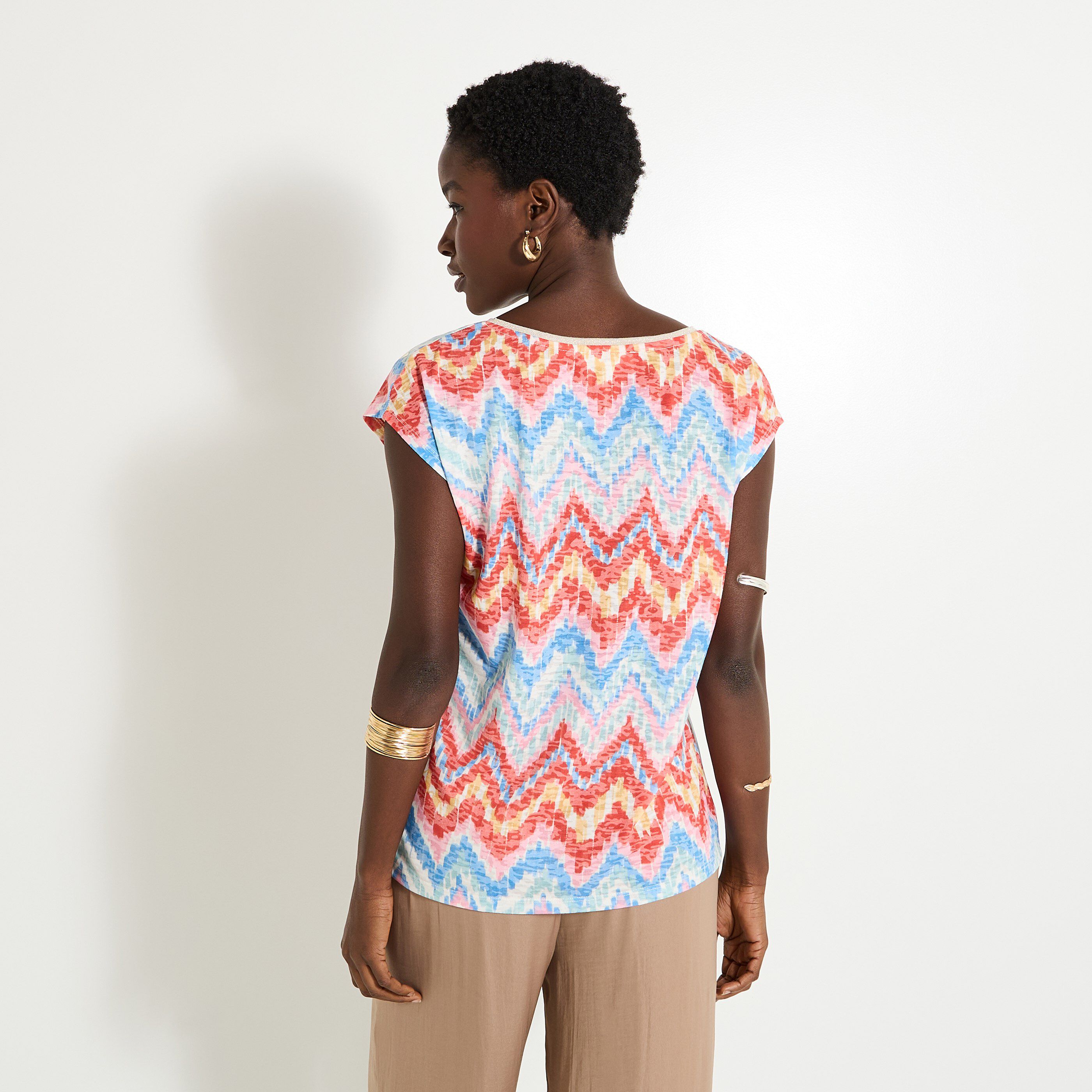 T-shirt imprim&eacute; ikat femme