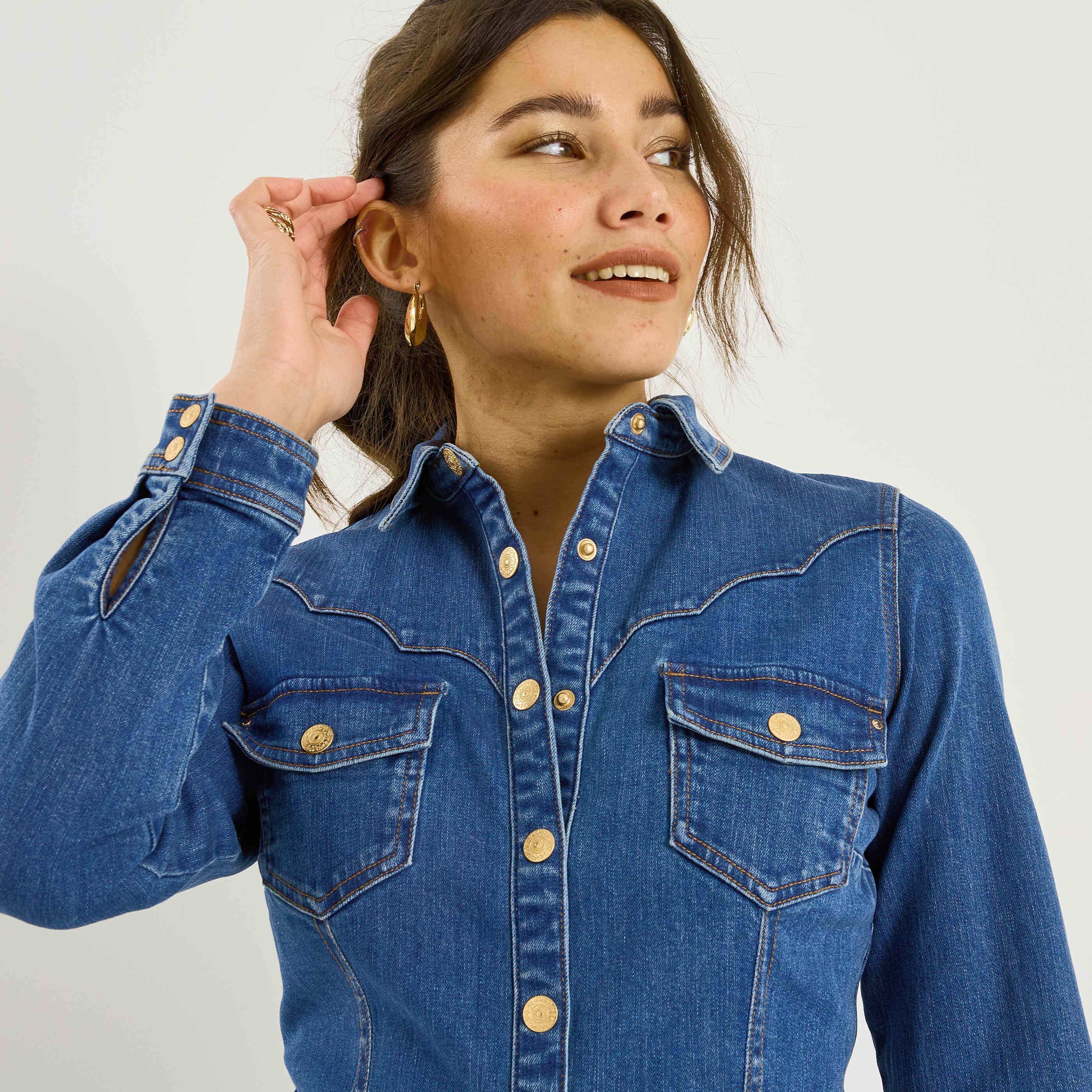 Robe chemise courte en denim