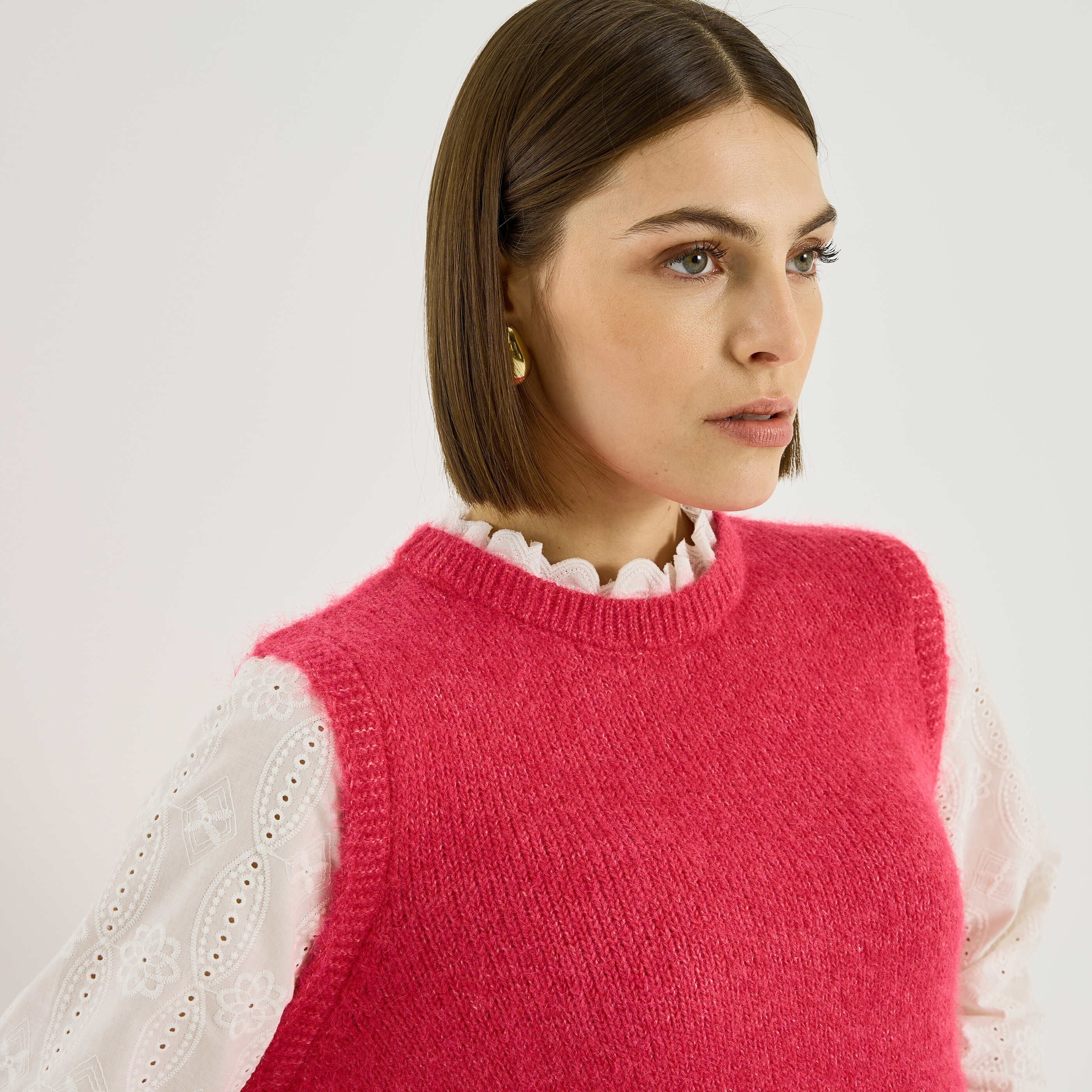 Pull bi-mati&egrave;re col montant femme