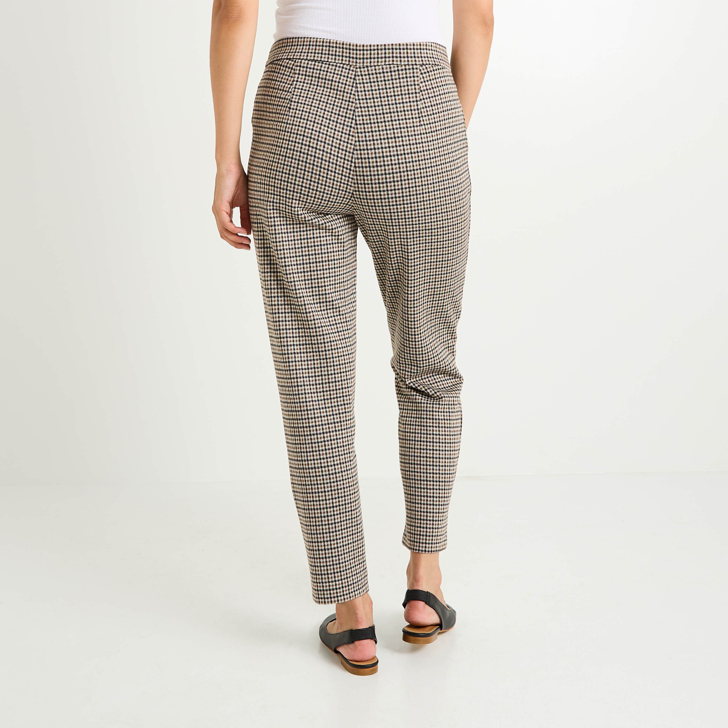 Pantalon en maille &agrave; carreaux femme