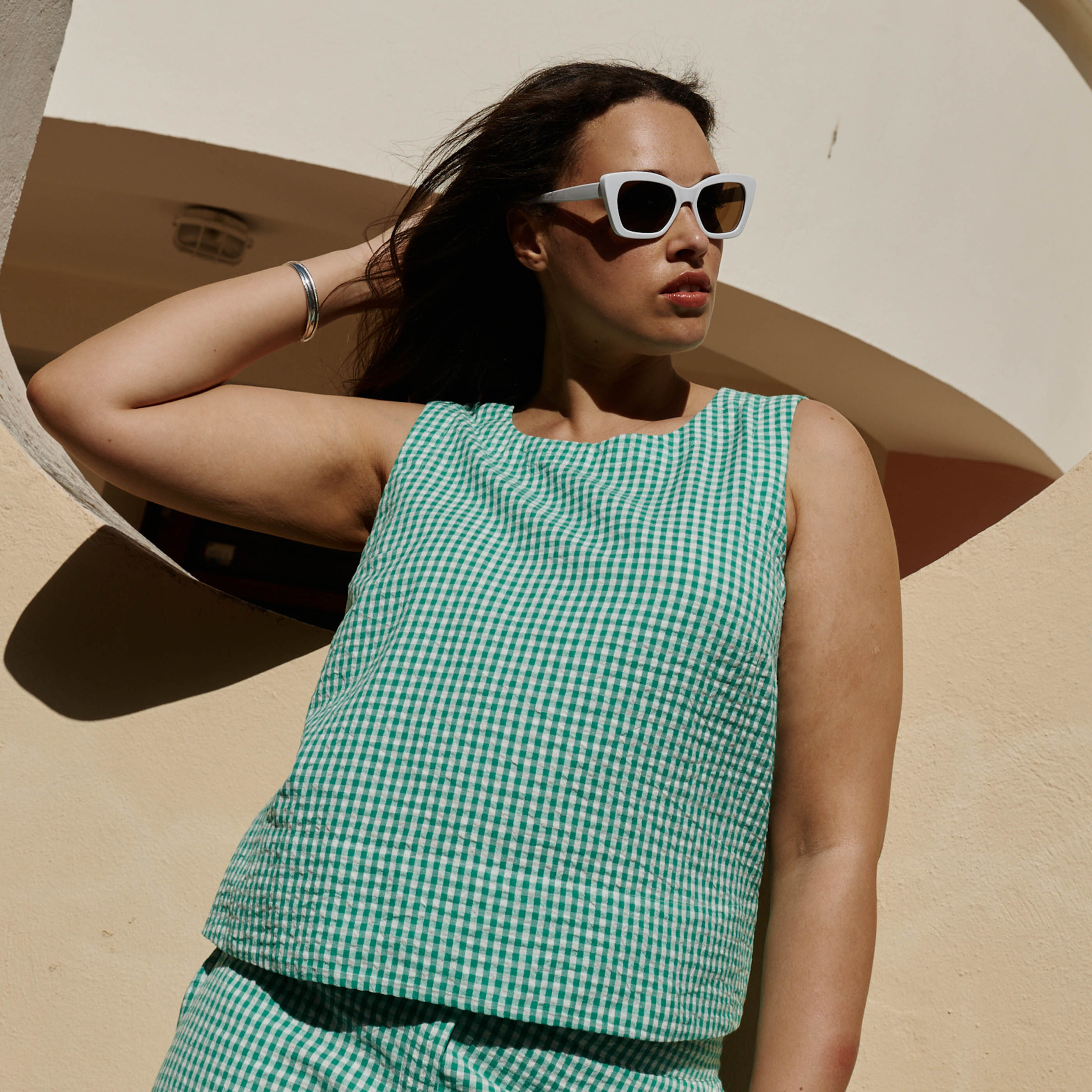 Top vichy sans manches femme