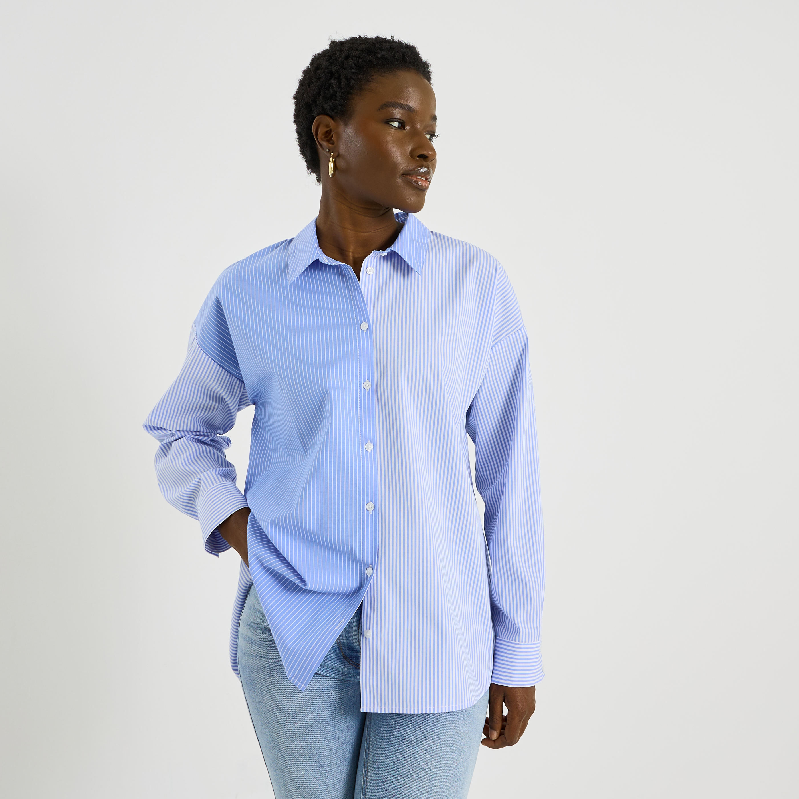 Chemise rayures contrast&eacute;es femme