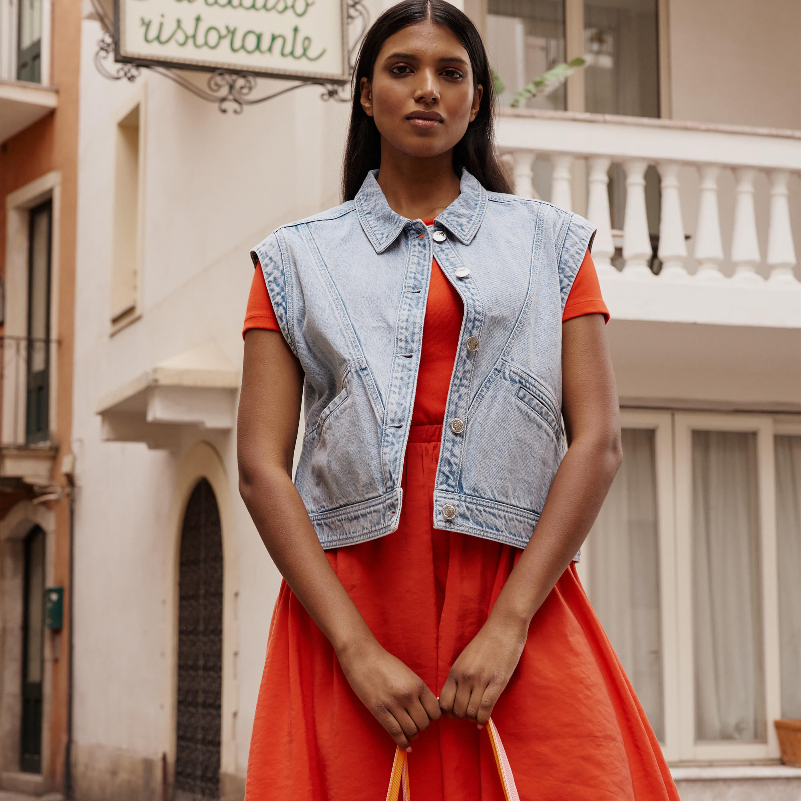 Robe longue bi-mati&egrave;re manches courtes