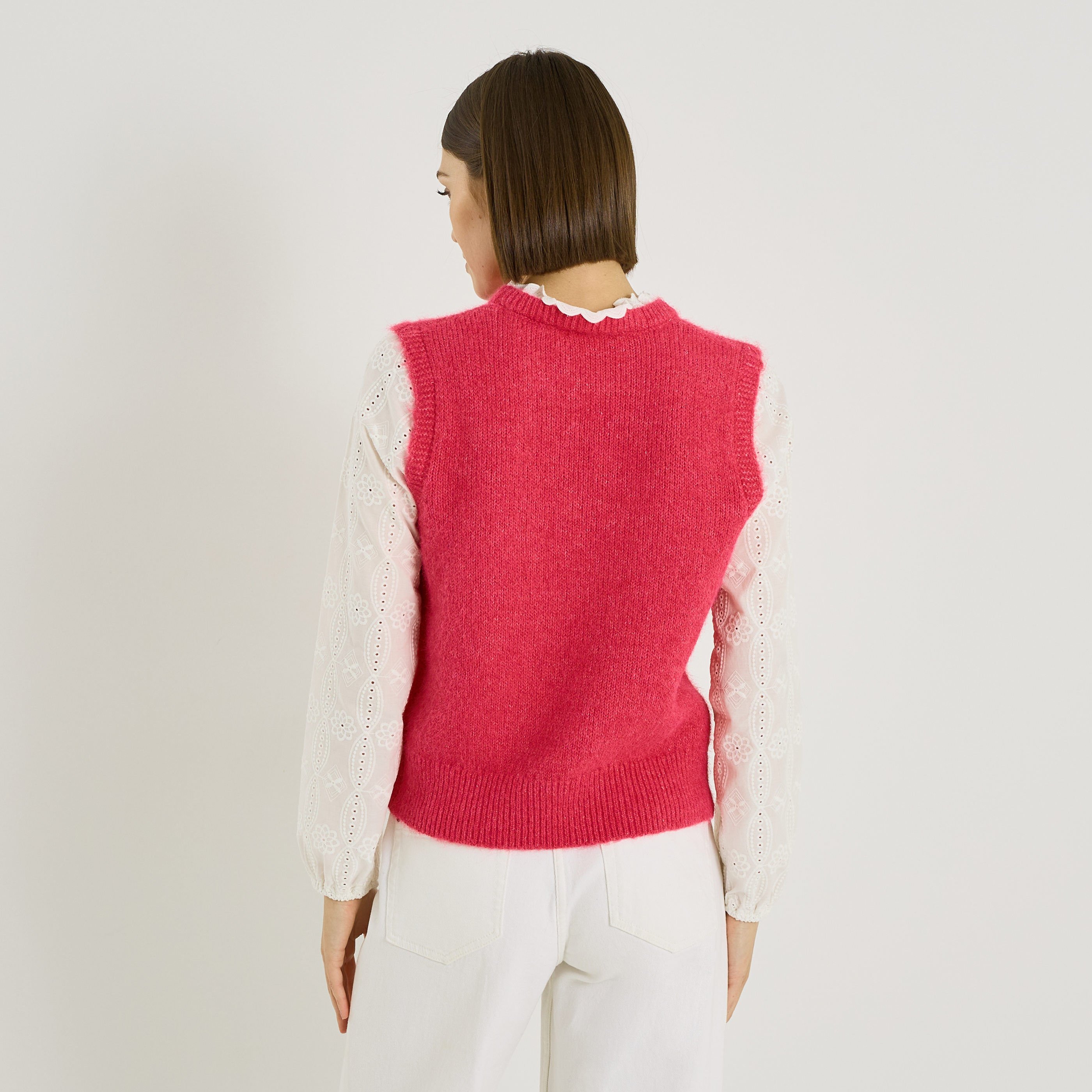 Pull bi-mati&egrave;re col montant femme