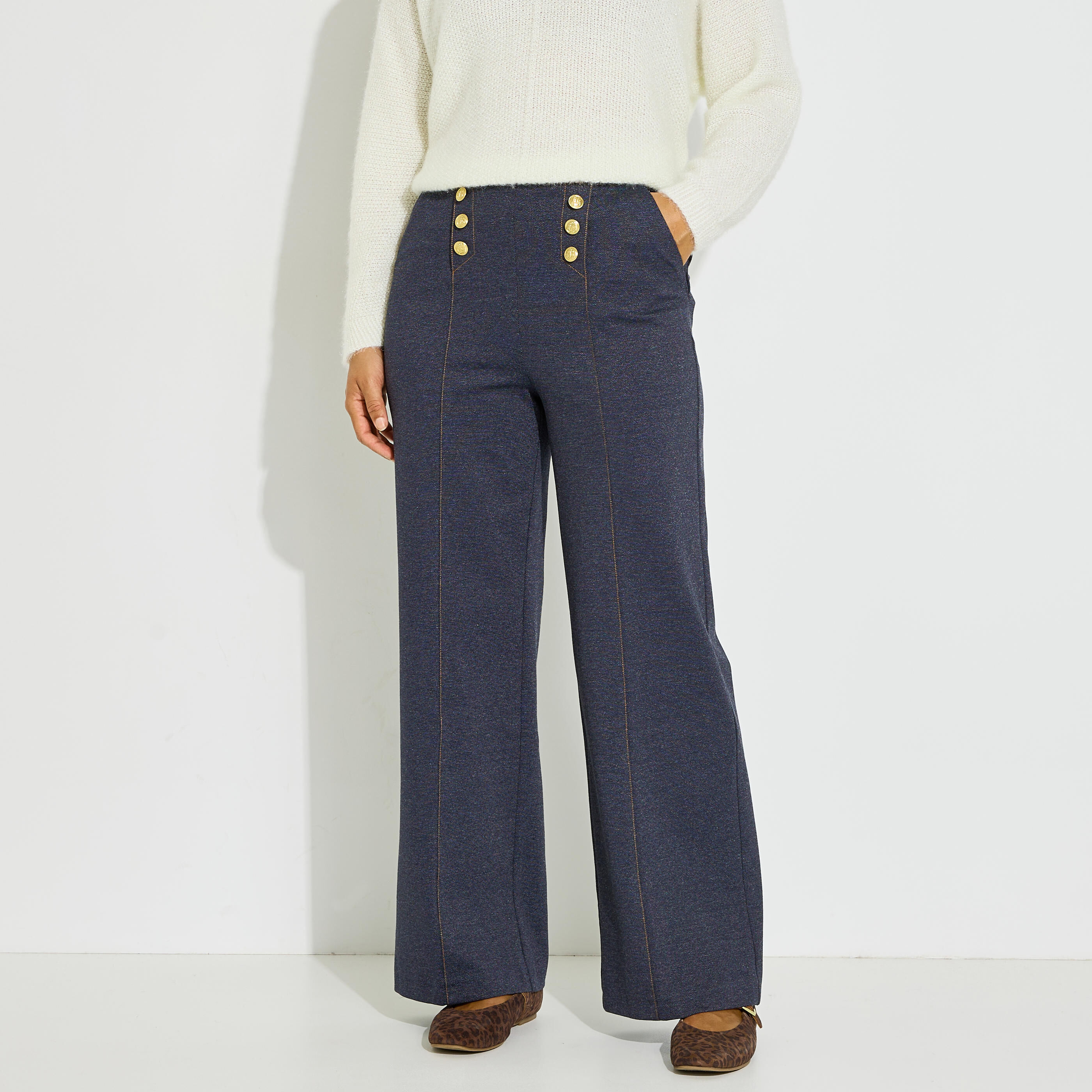 Pantalon pont large en maille femme