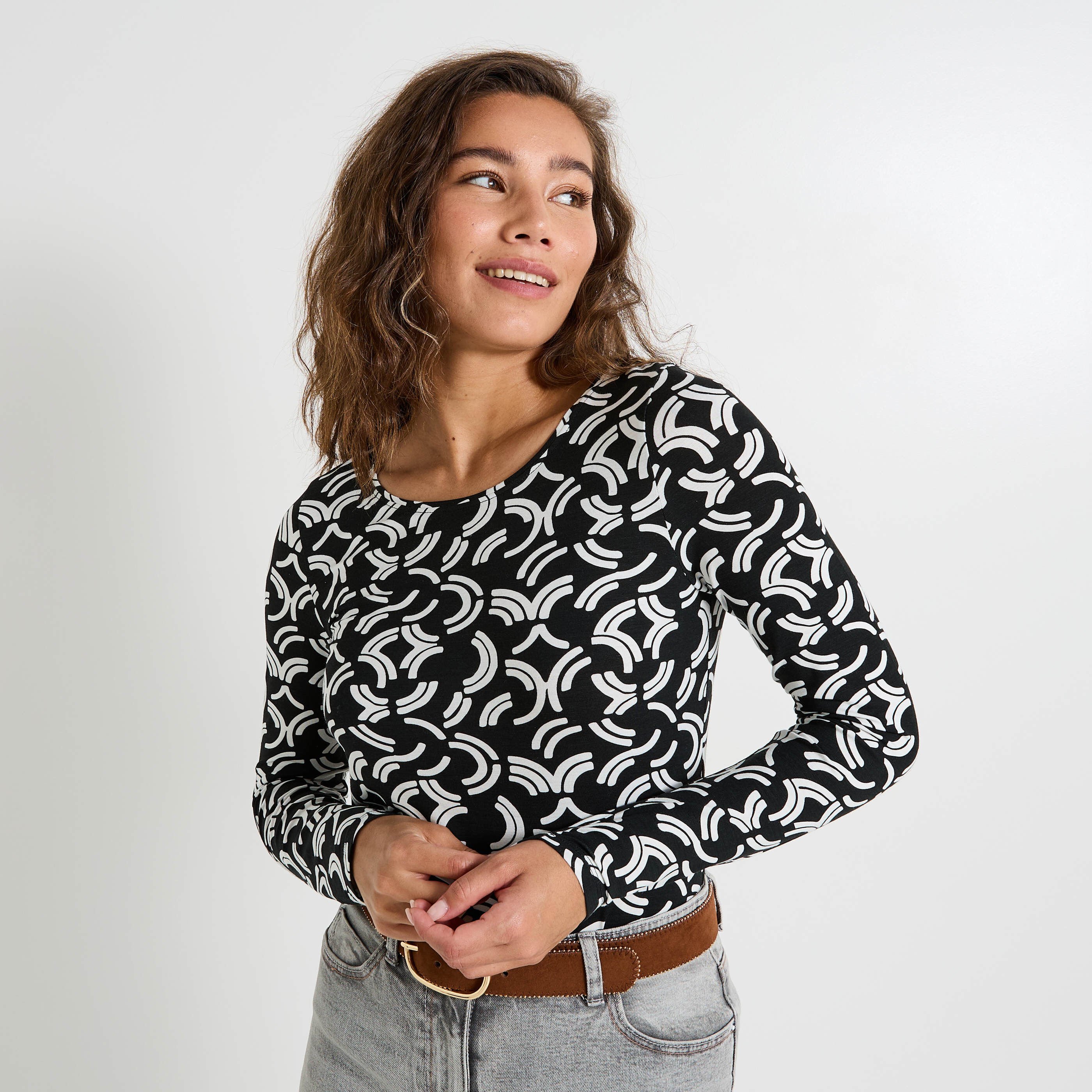 T-shirt manches longues imprim&eacute; femme