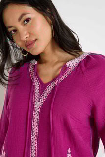 Blouse col V brodée femme