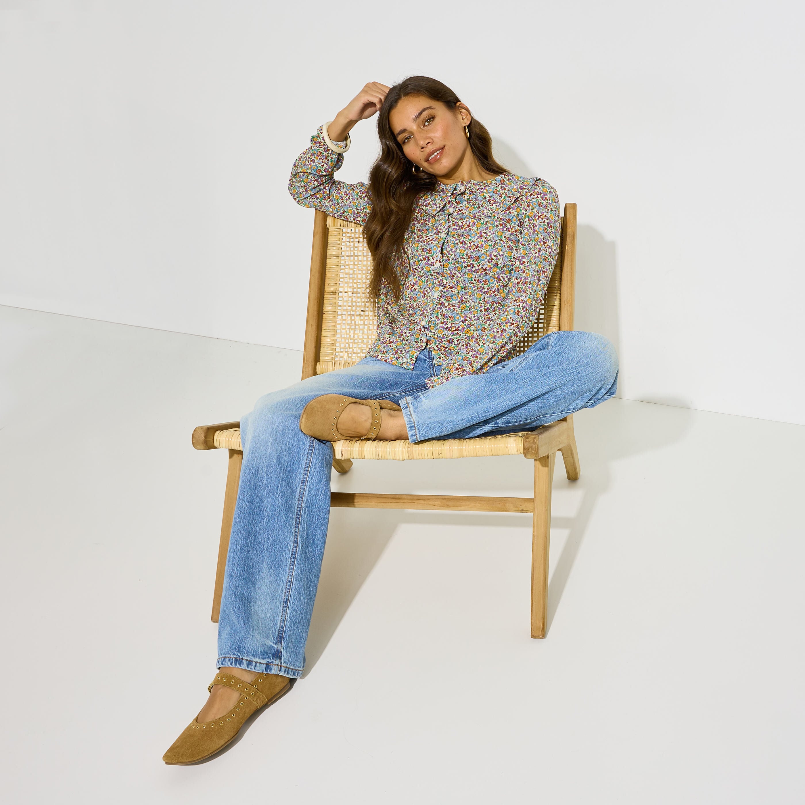 Chemise imprim&eacute;e col claudine femme