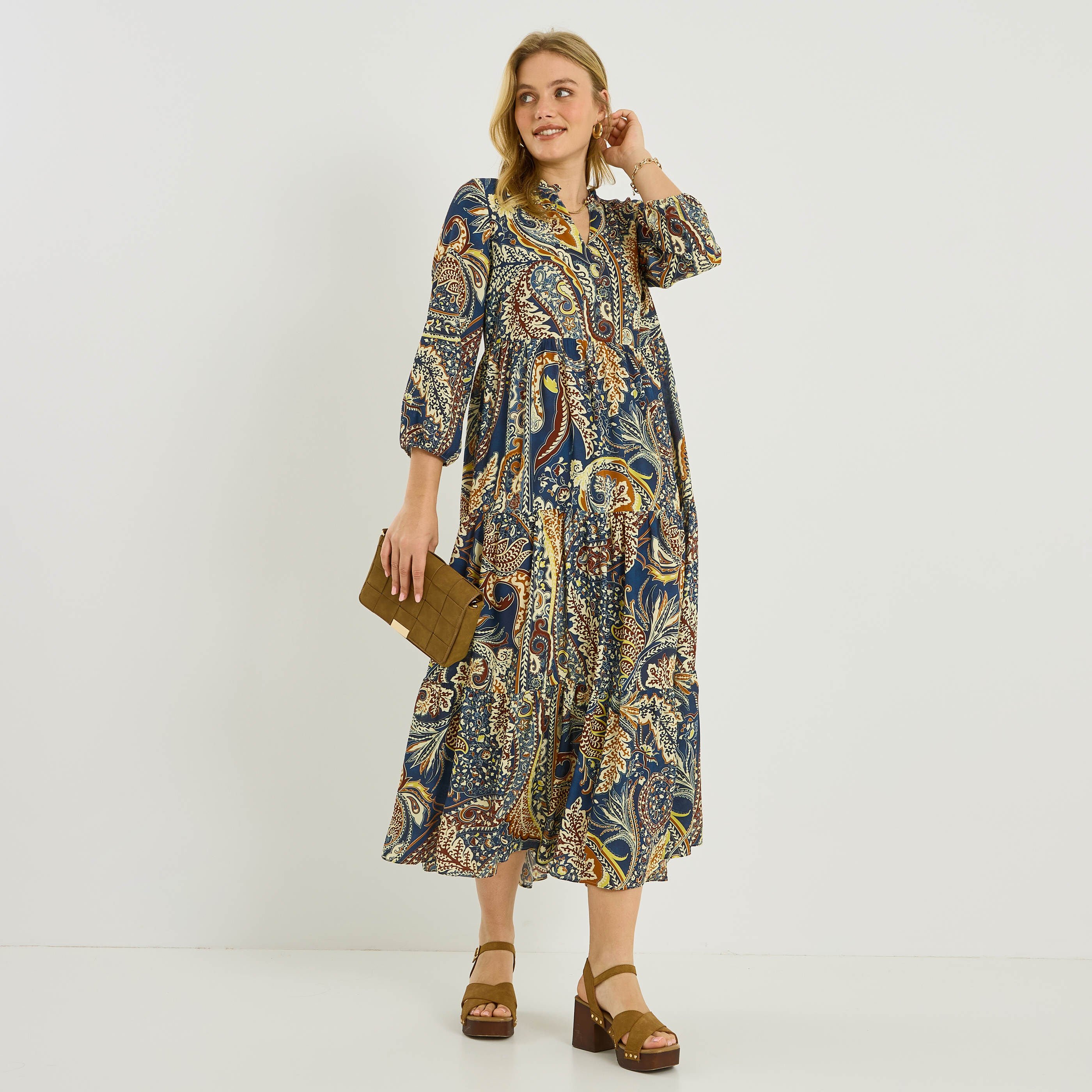 Robe boh&egrave;me longue &agrave; imprim&eacute; paisley